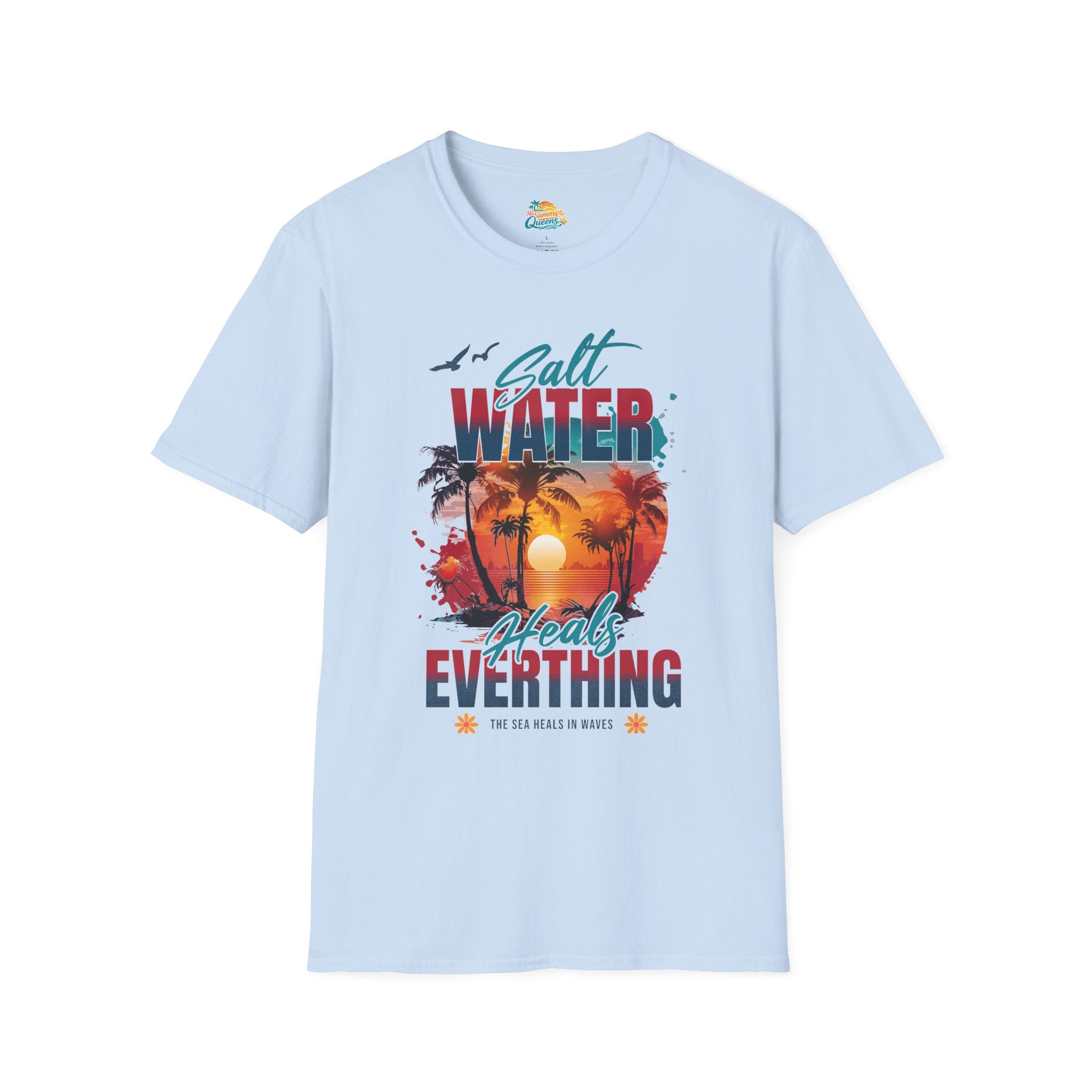 Salt Water Heals Everything T-Shirt - Sunset Palm Tree Beach Tee