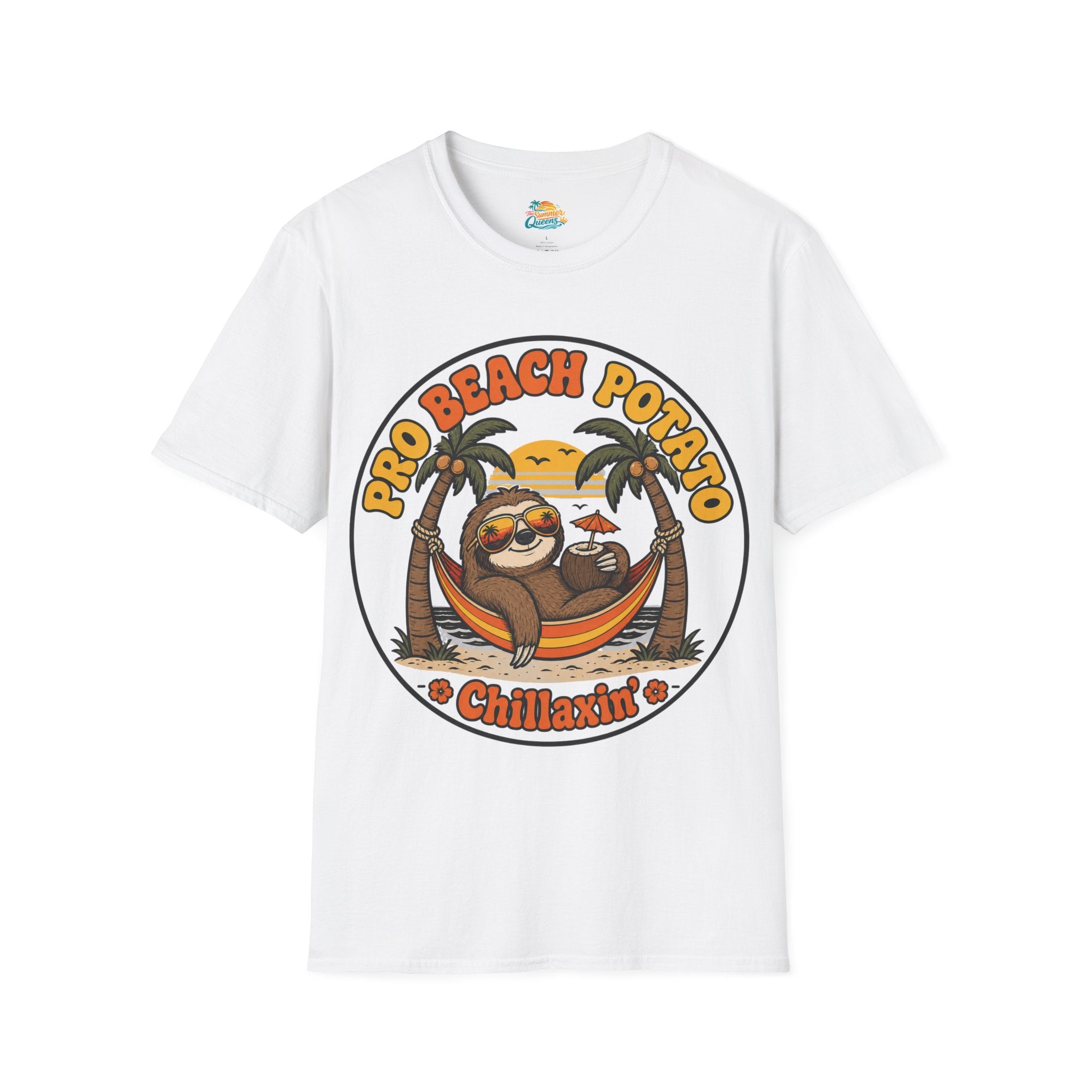 Pro Beach Potato Chillaxin' T-Shirt - Smiling Sloth Beach Tee