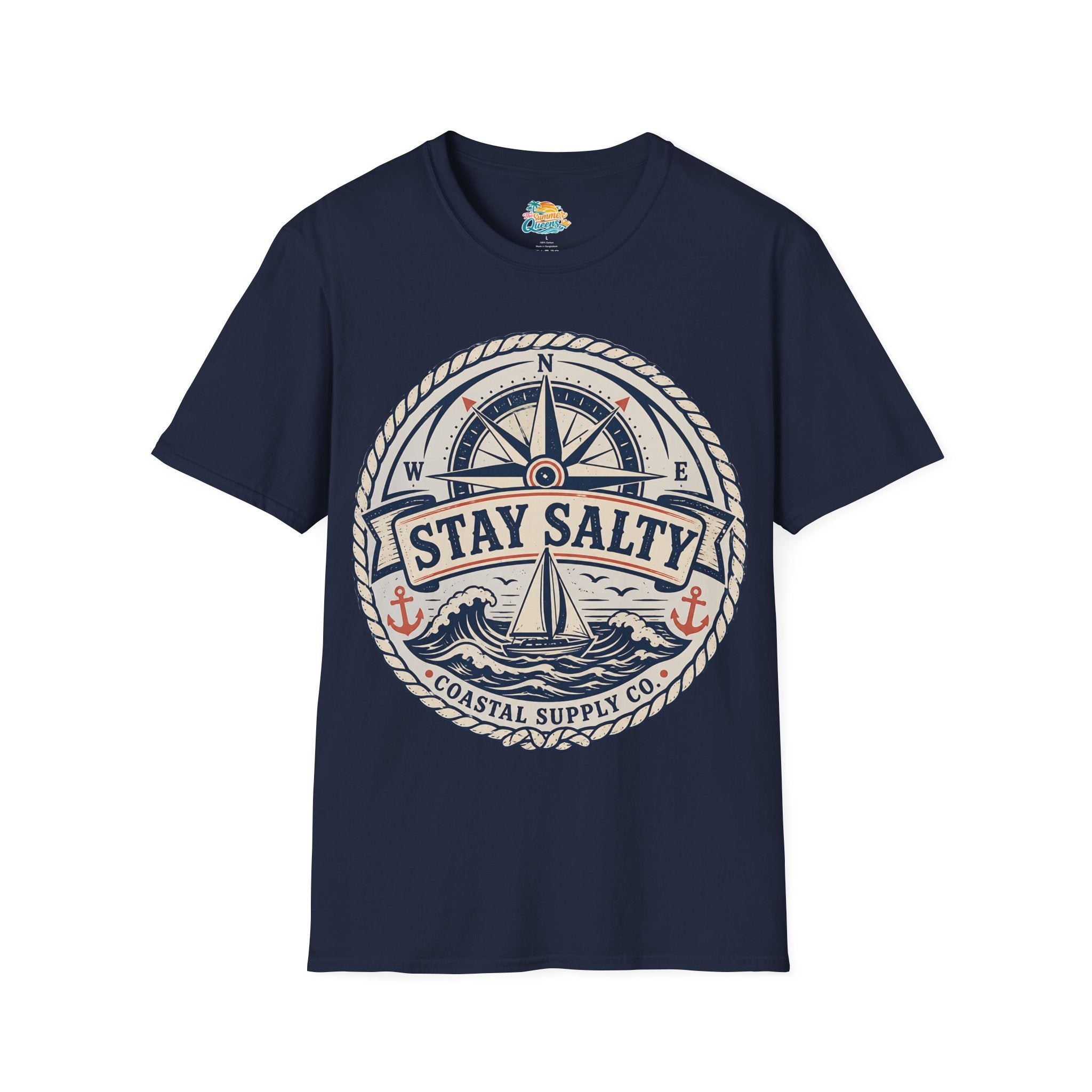 Stay Salty Coastal T-Shirt – Nautical Compass & Sailboat Design