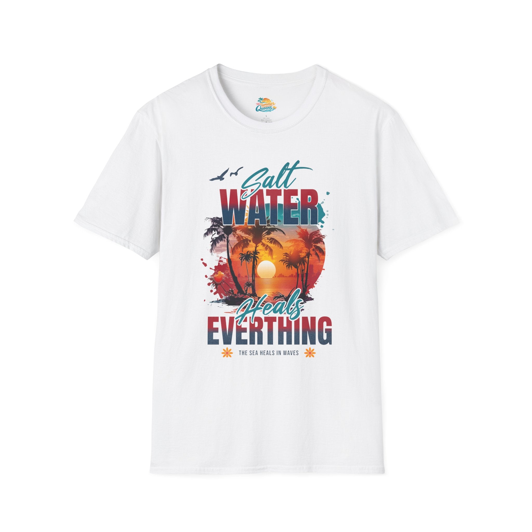Salt Water Heals Everything T-Shirt - Sunset Palm Tree Beach Tee