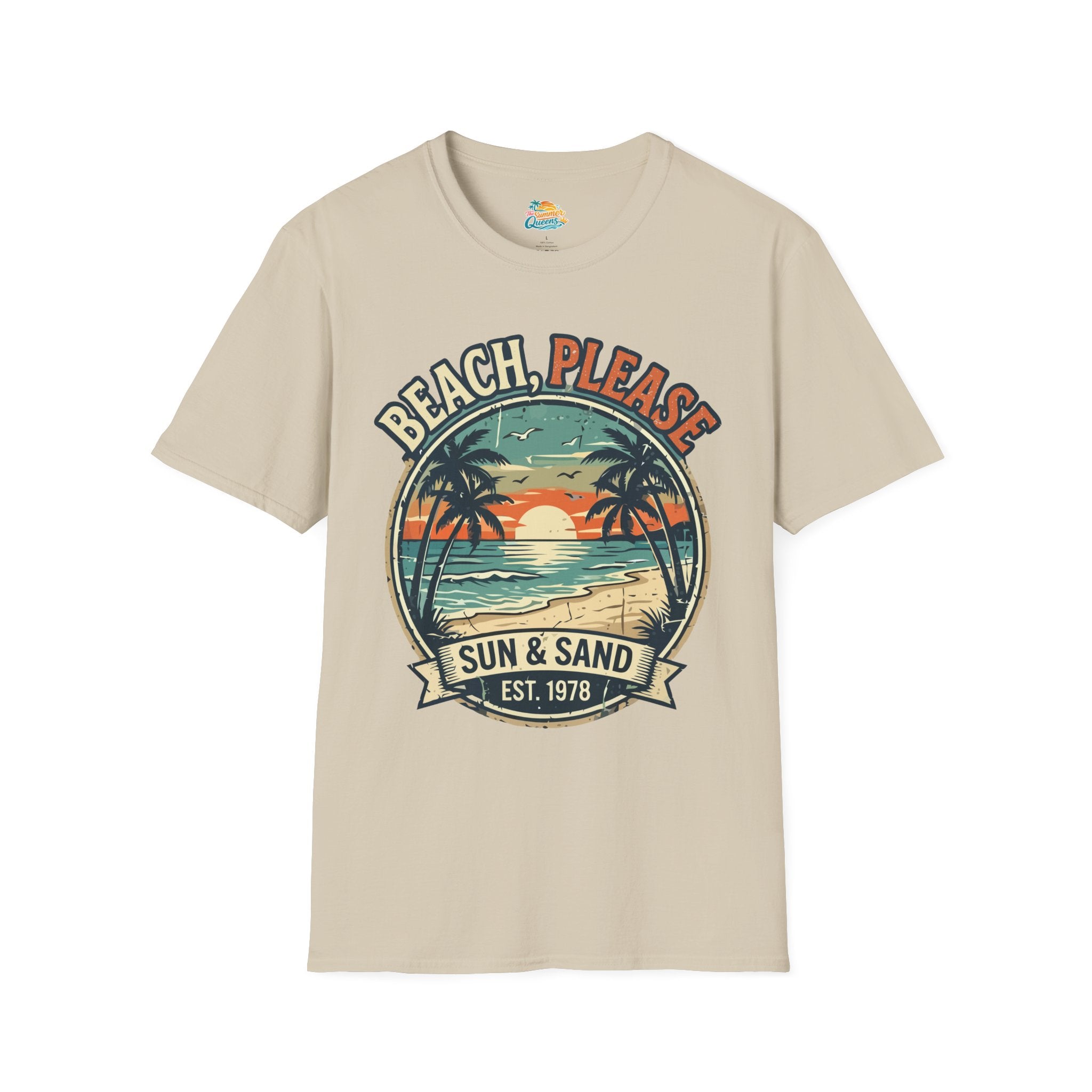 Beach, Please Sun & Sand T-Shirt — Retro Palm Tree Sunset Tee