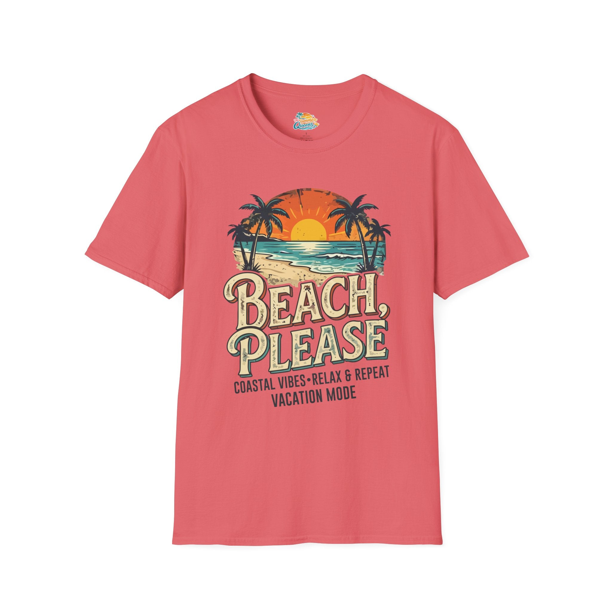 Beach Please Coastal Vibes Vacation Mode T-Shirt – Vintage Sunset Palm Coastal Vibes Vacation Tee