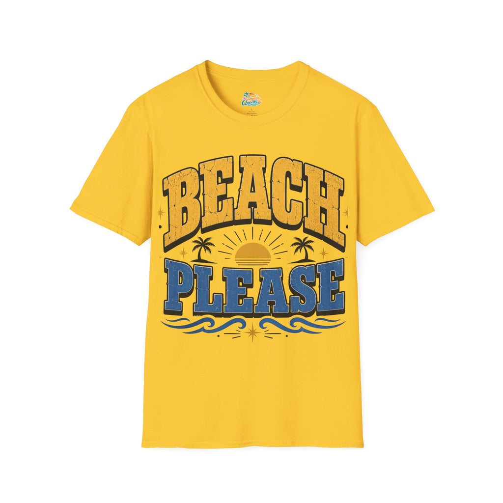 Beach Please T-Shirt – Retro Sunset Palm Graphic