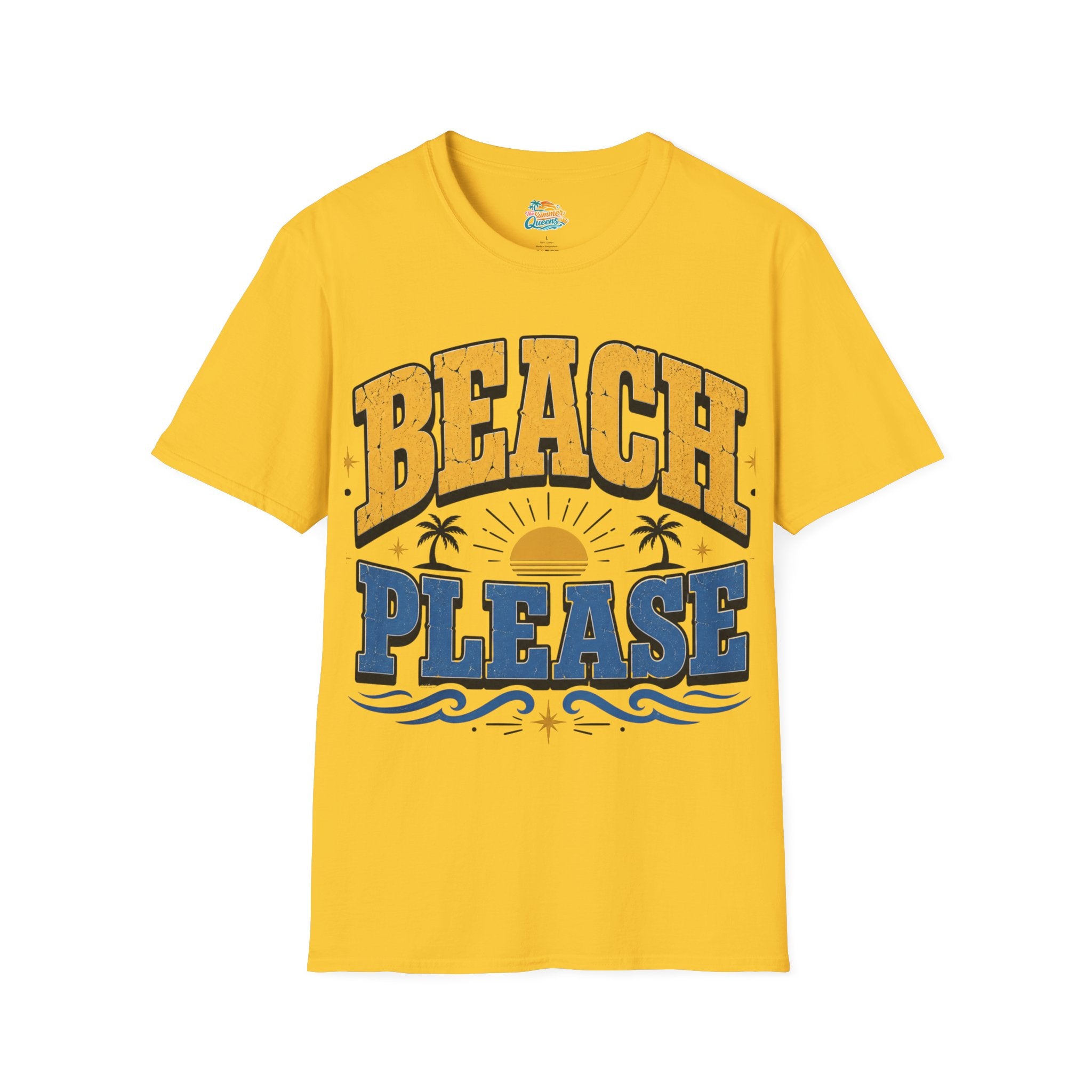 Beach Please T-Shirt – Retro Sunset Palm Graphic