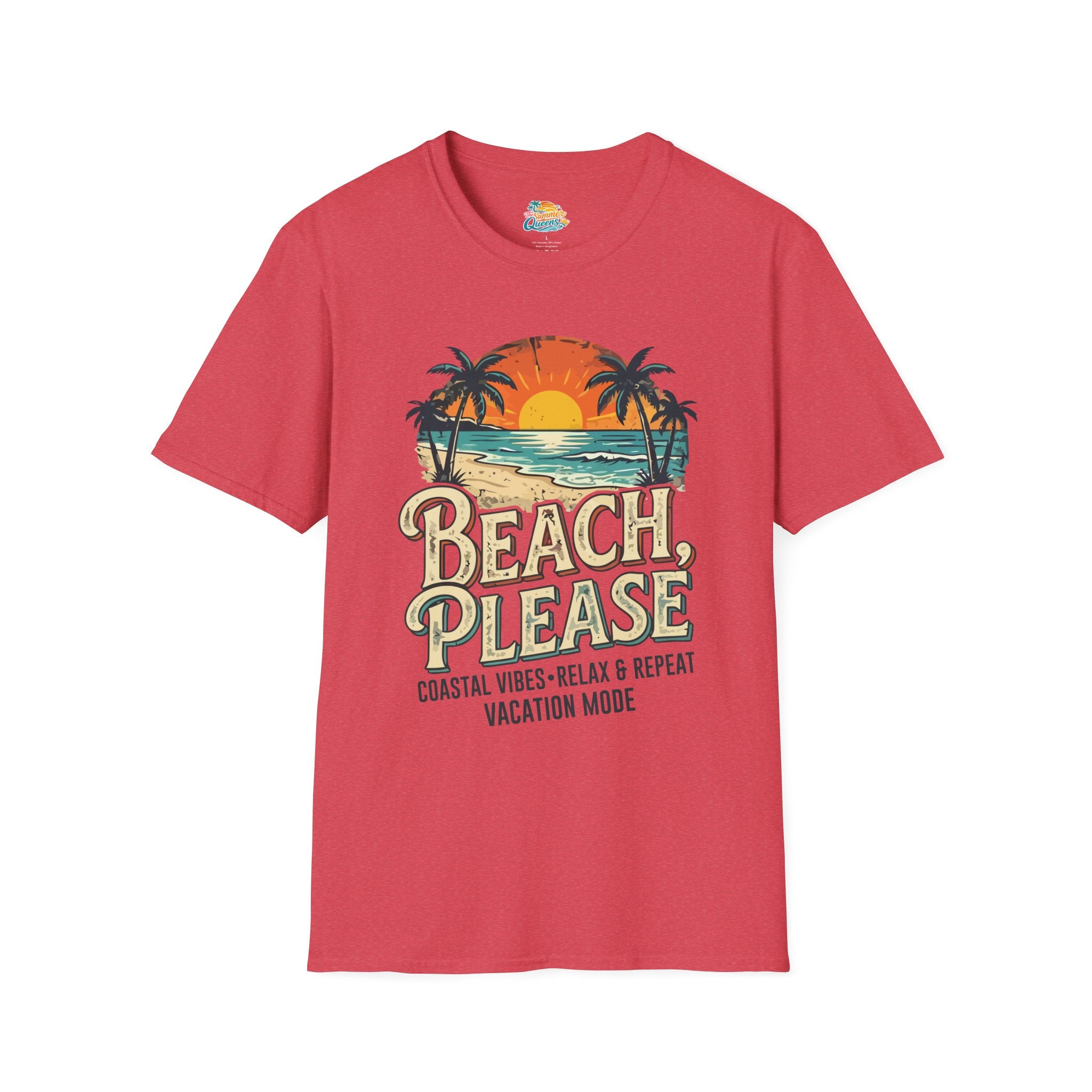 Beach Please Coastal Vibes Vacation Mode T-Shirt – Vintage Sunset Palm Coastal Vibes Vacation Tee