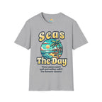Seas The Day Beach T-Shirt — Retro Summer Palm Tree Graphic
