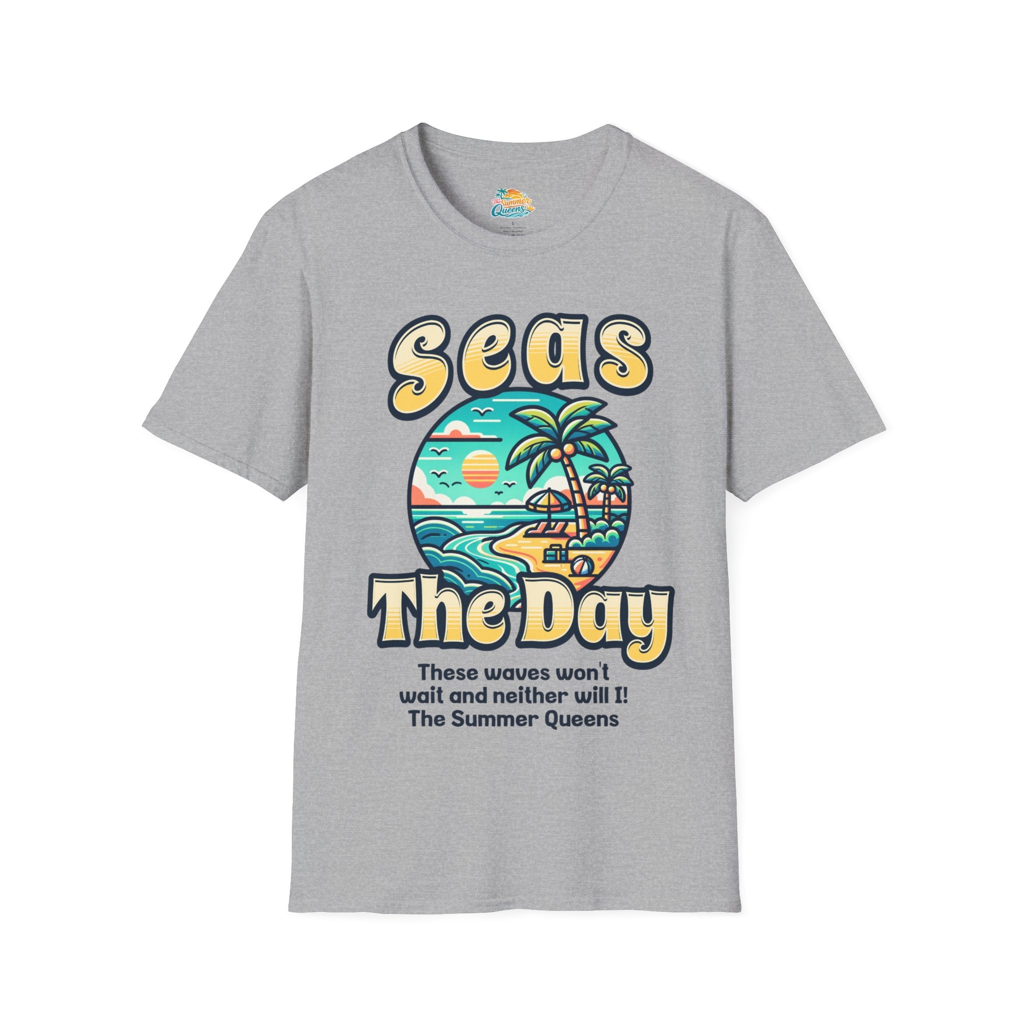 Seas The Day Beach T-Shirt — Retro Summer Palm Tree Graphic