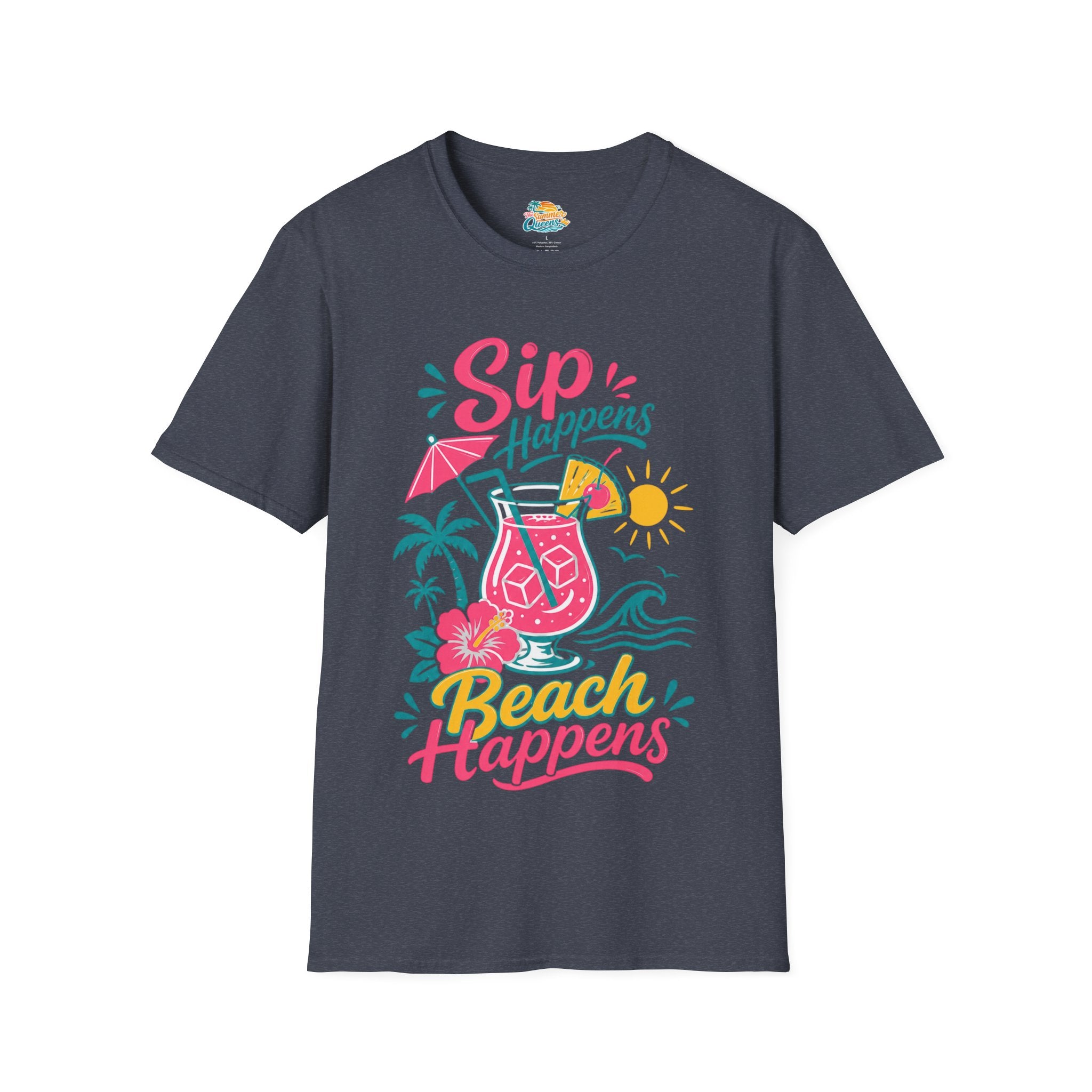 Sip Happens, Beach Happens T-Shirt — Tropical Vacation Cocktail Graphic Tee