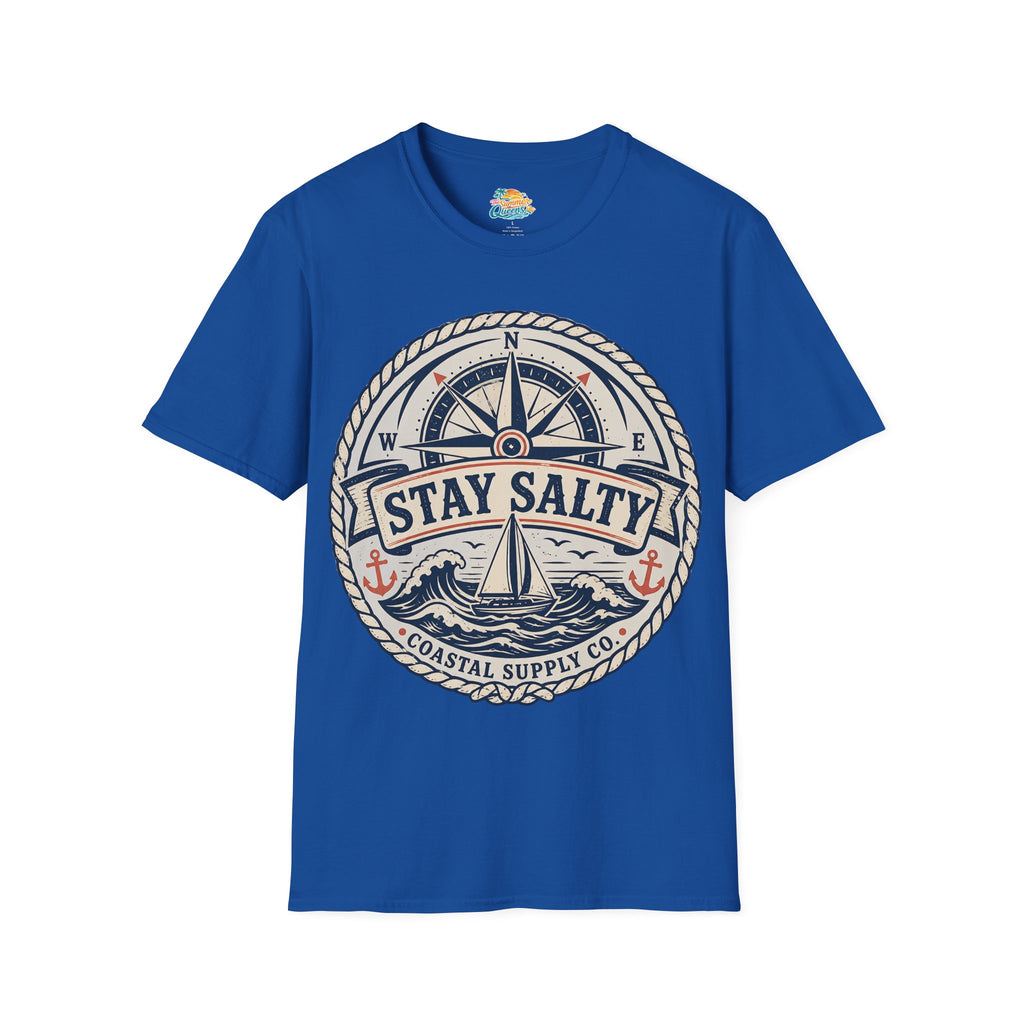 Stay Salty Coastal T-Shirt – Nautical Compass & Sailboat Design