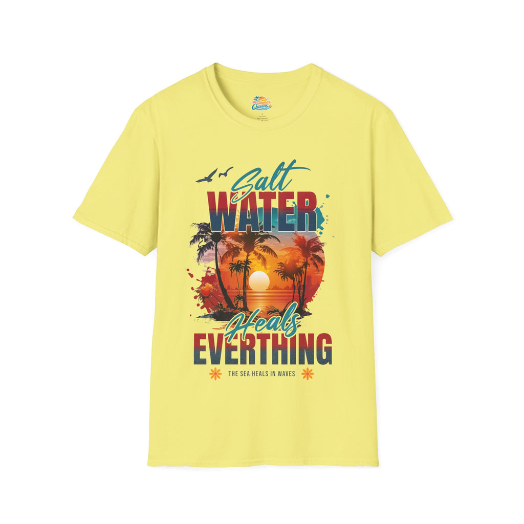 Salt Water Heals Everything T-Shirt - Sunset Palm Tree Beach Tee