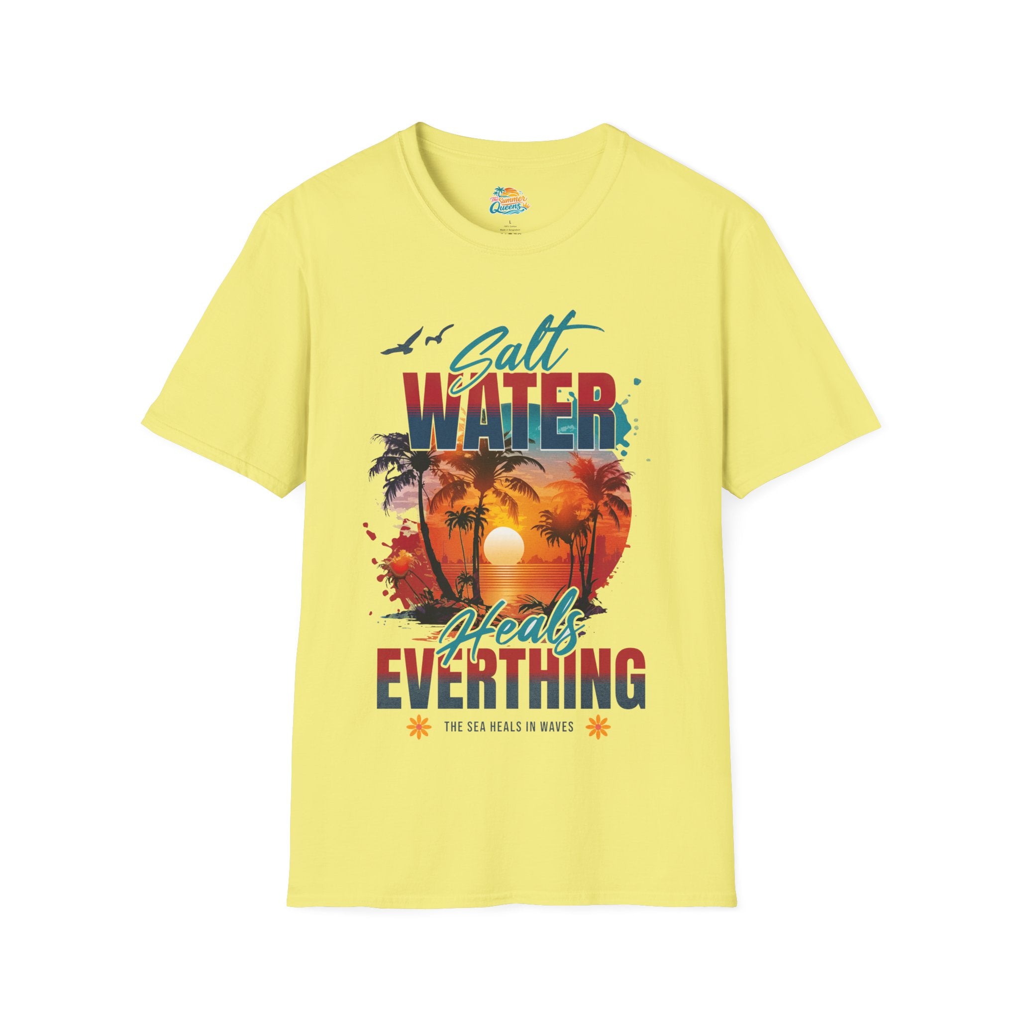 Salt Water Heals Everything T-Shirt - Sunset Palm Tree Beach Tee