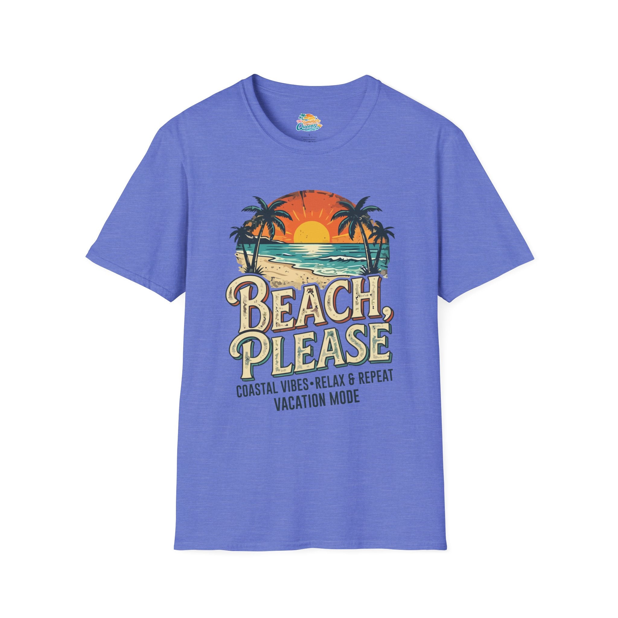 Beach Please Coastal Vibes Vacation Mode T-Shirt – Vintage Sunset Palm Coastal Vibes Vacation Tee