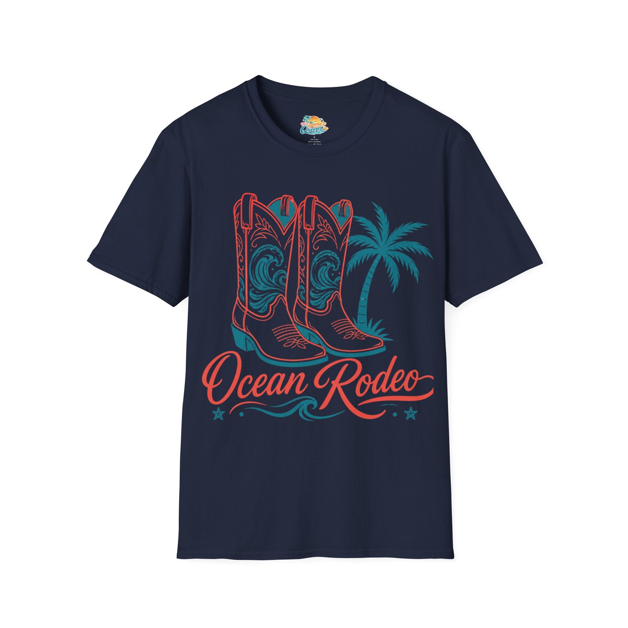 Ocean Rodeo Graphic Tee — Cowboy Boots & Palm Tree Beach Shirt