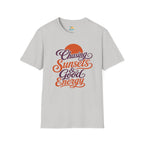 Chasing Sunsets & Good Energy T‑Shirt — Retro Sunset Typography Tee