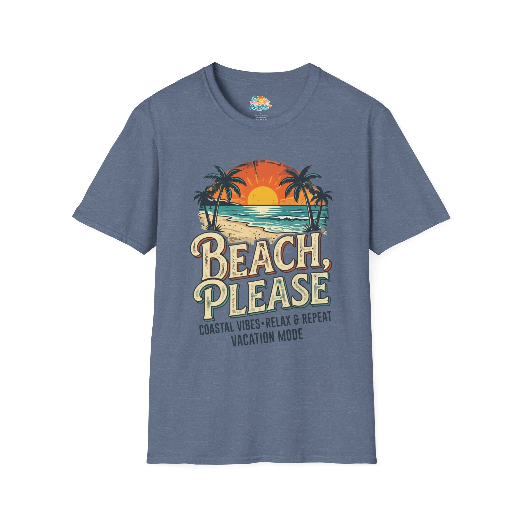 Beach Please Coastal Vibes Vacation Mode T-Shirt – Vintage Sunset Palm Coastal Vibes Vacation Tee
