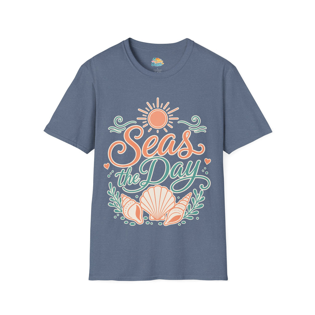 Seas the Day Beach T-Shirt – Nautical Shell & Sun Summer Tee