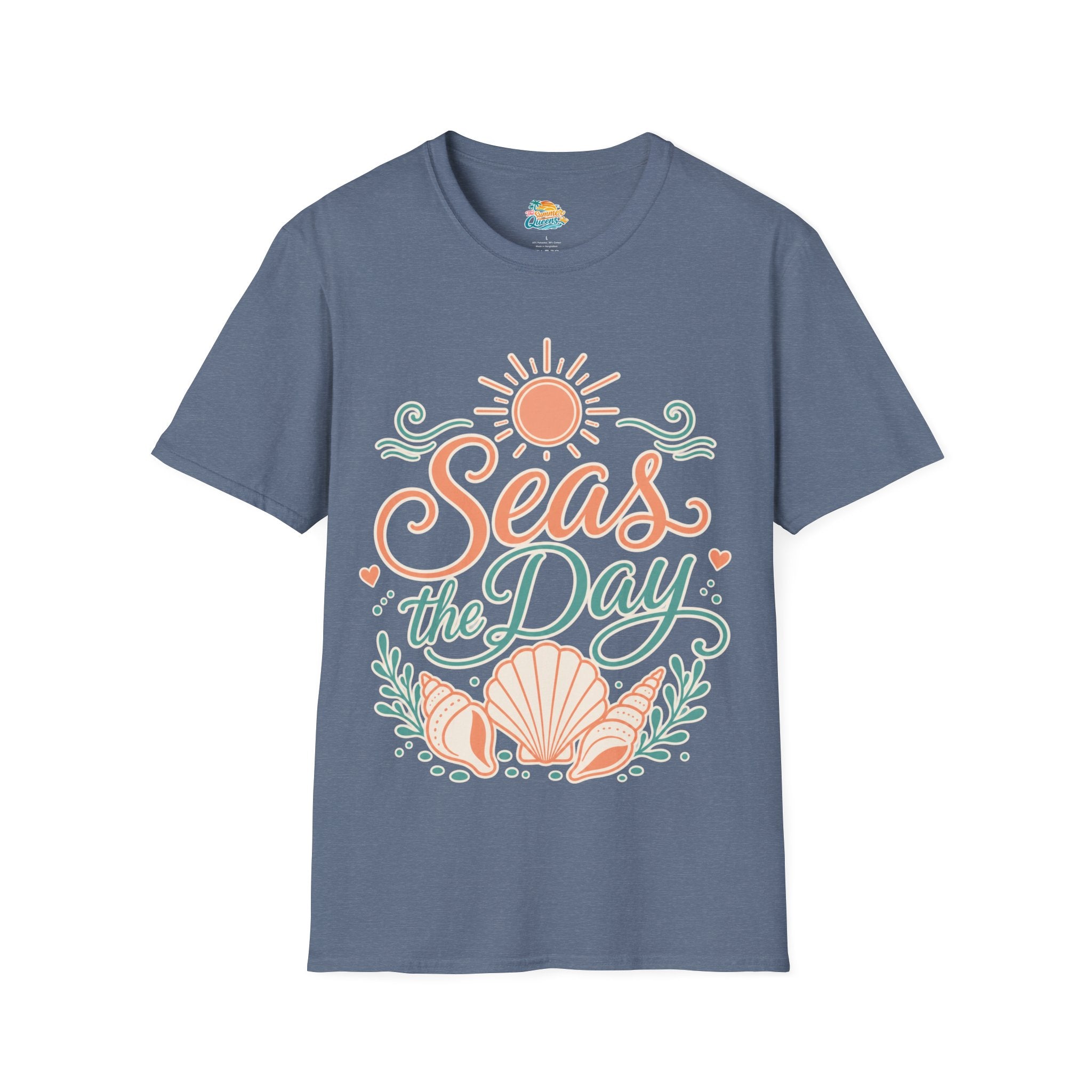 Seas the Day Beach T-Shirt – Nautical Shell & Sun Summer Tee