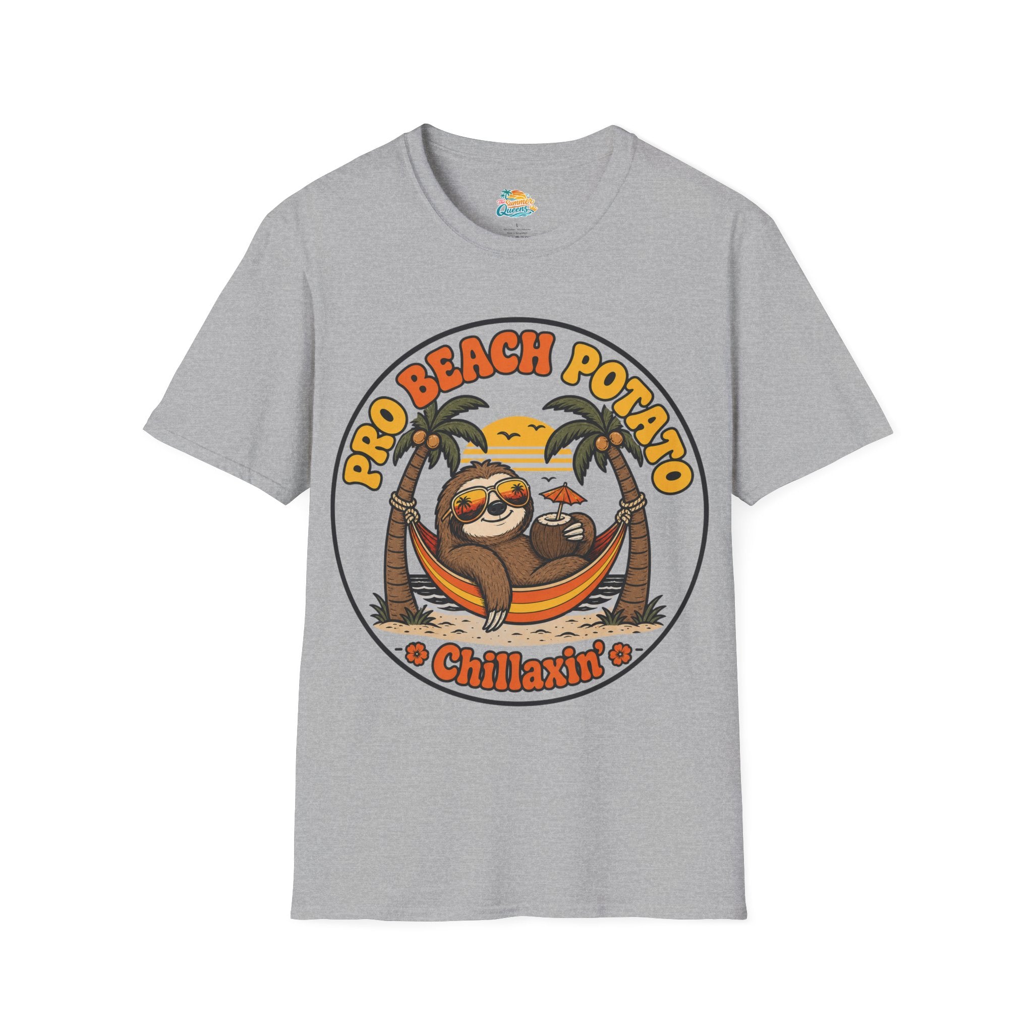 Pro Beach Potato Chillaxin' T-Shirt - Smiling Sloth Beach Tee