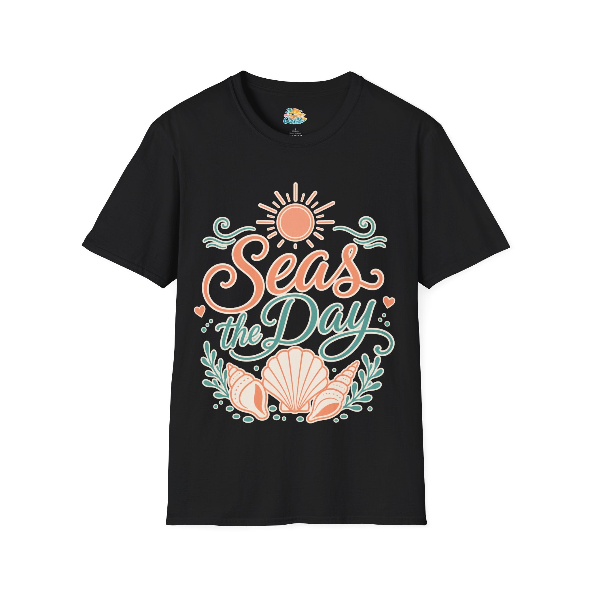 Seas the Day Beach T-Shirt – Nautical Shell & Sun Summer Tee