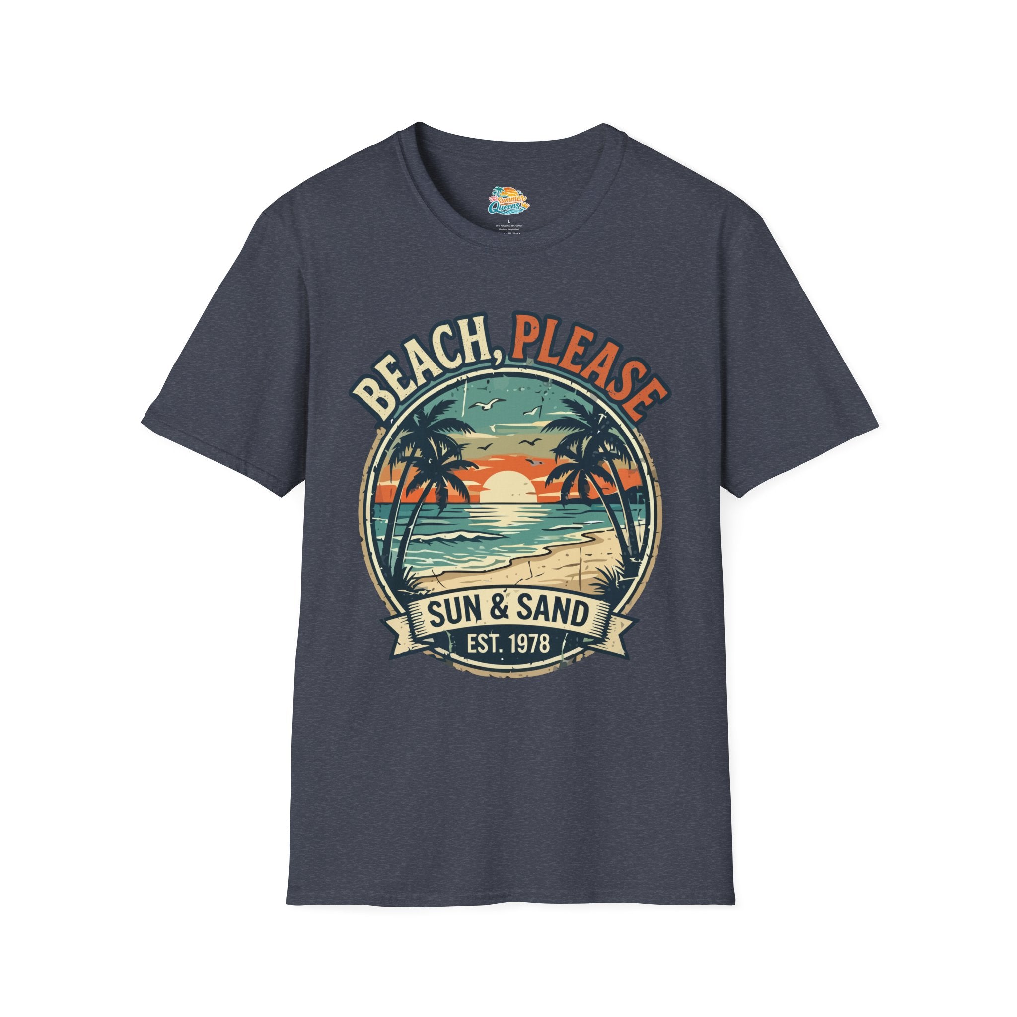 Beach, Please Sun & Sand T-Shirt — Retro Palm Tree Sunset Tee