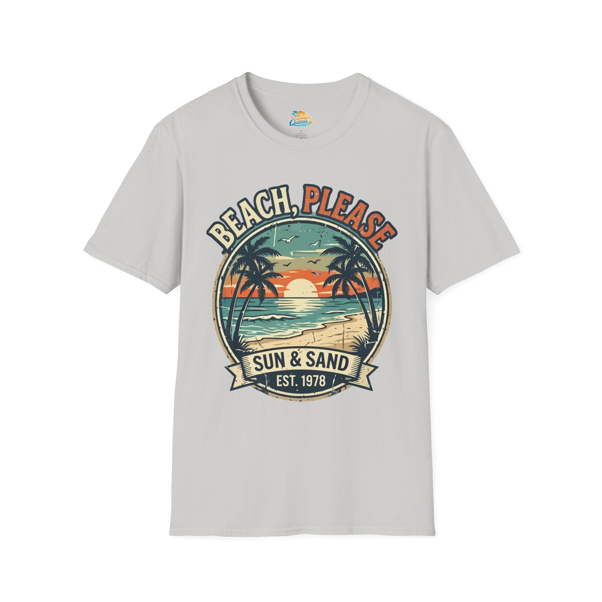Beach, Please Sun & Sand T-Shirt — Retro Palm Tree Sunset Tee