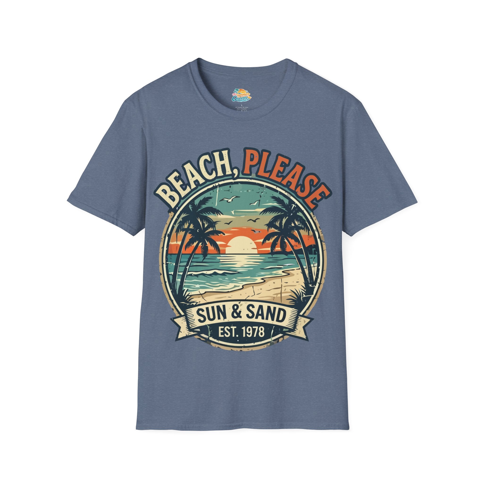Beach, Please Sun & Sand T-Shirt — Retro Palm Tree Sunset Tee