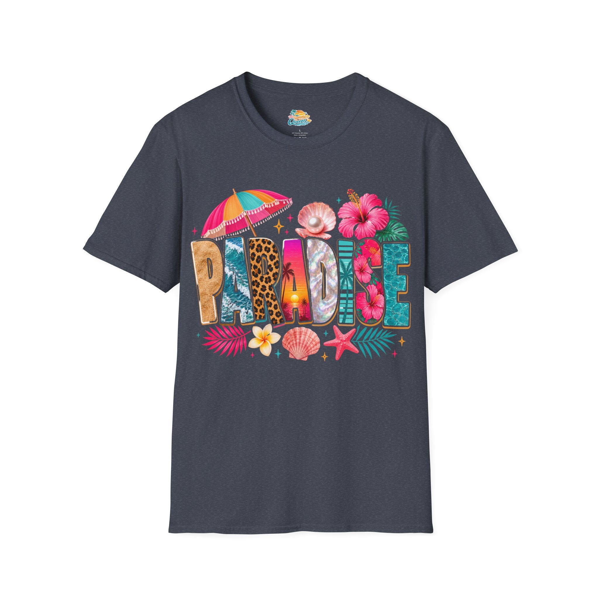 Paradise Beach Graphic T-Shirt — Tropical Shells & Hibiscus Vacation Tee