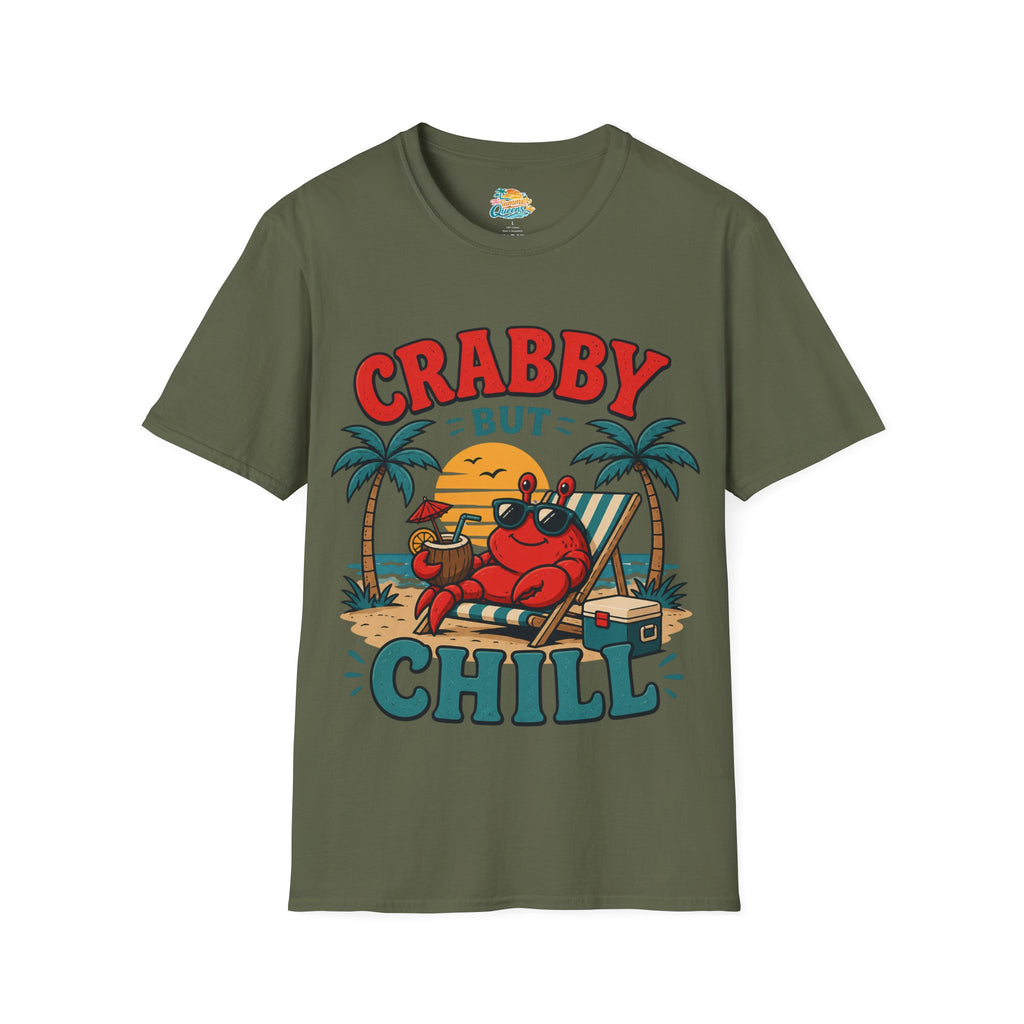 Crabby But Chill T-Shirt — Retro Beach Crab Graphic Tee
