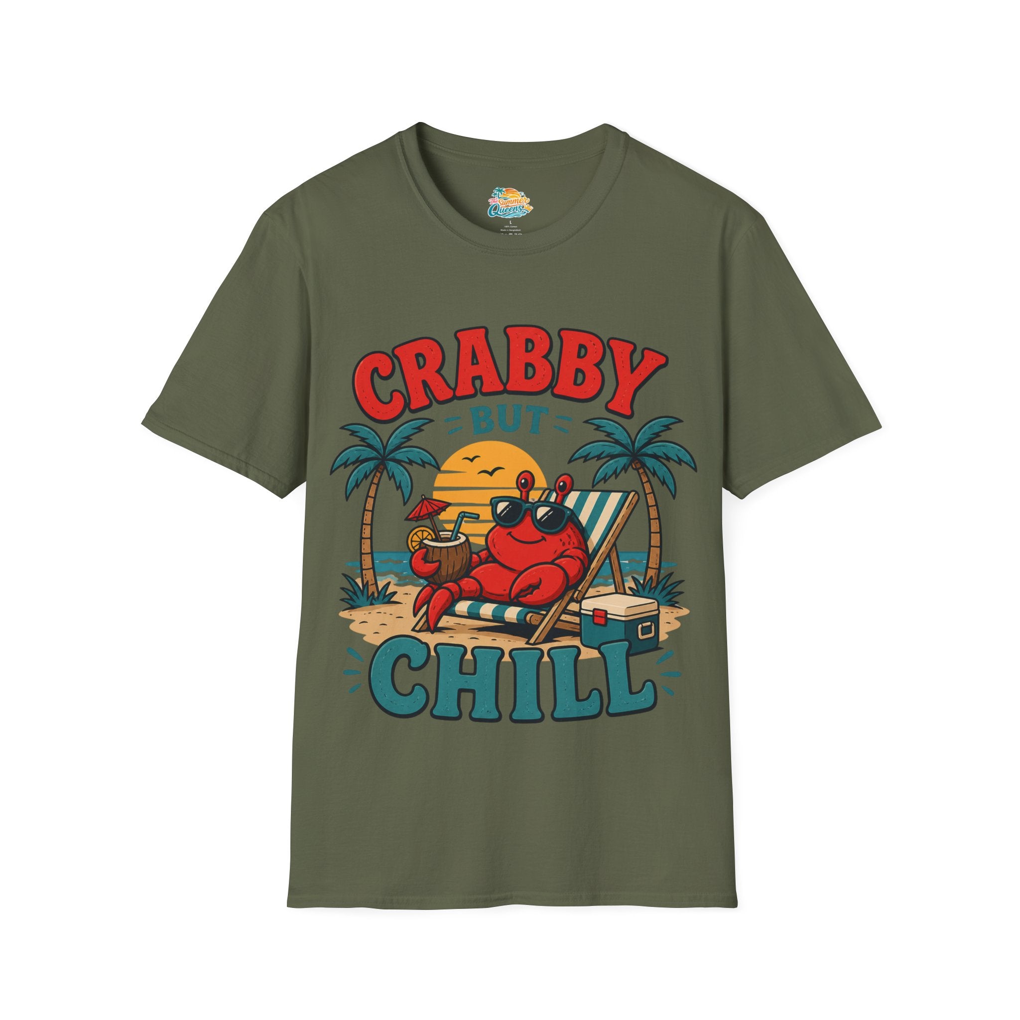 Crabby But Chill T-Shirt — Retro Beach Crab Graphic Tee