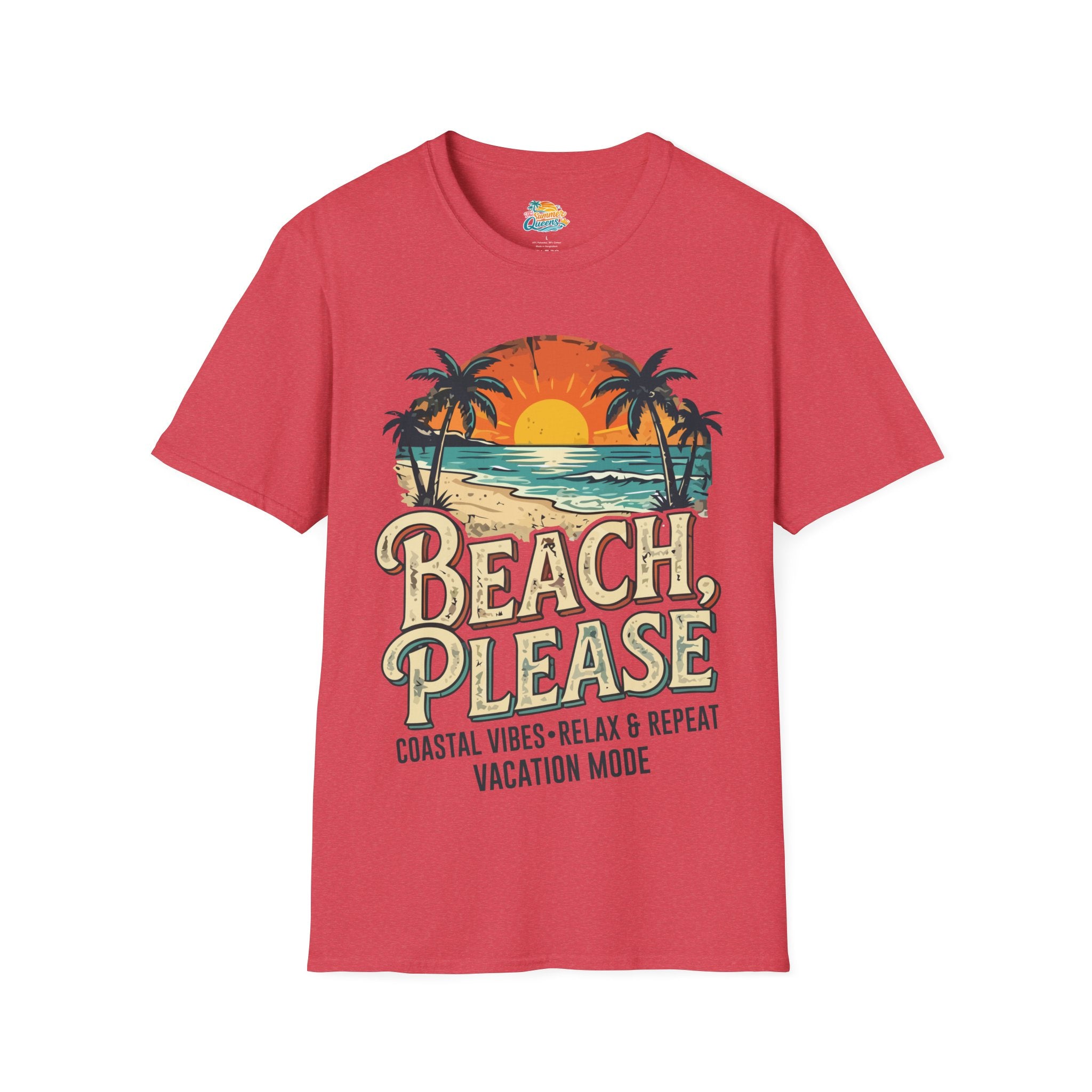 Beach Please Coastal Vibes Vacation Mode T-Shirt – Vintage Sunset Palm Coastal Vibes Vacation Tee