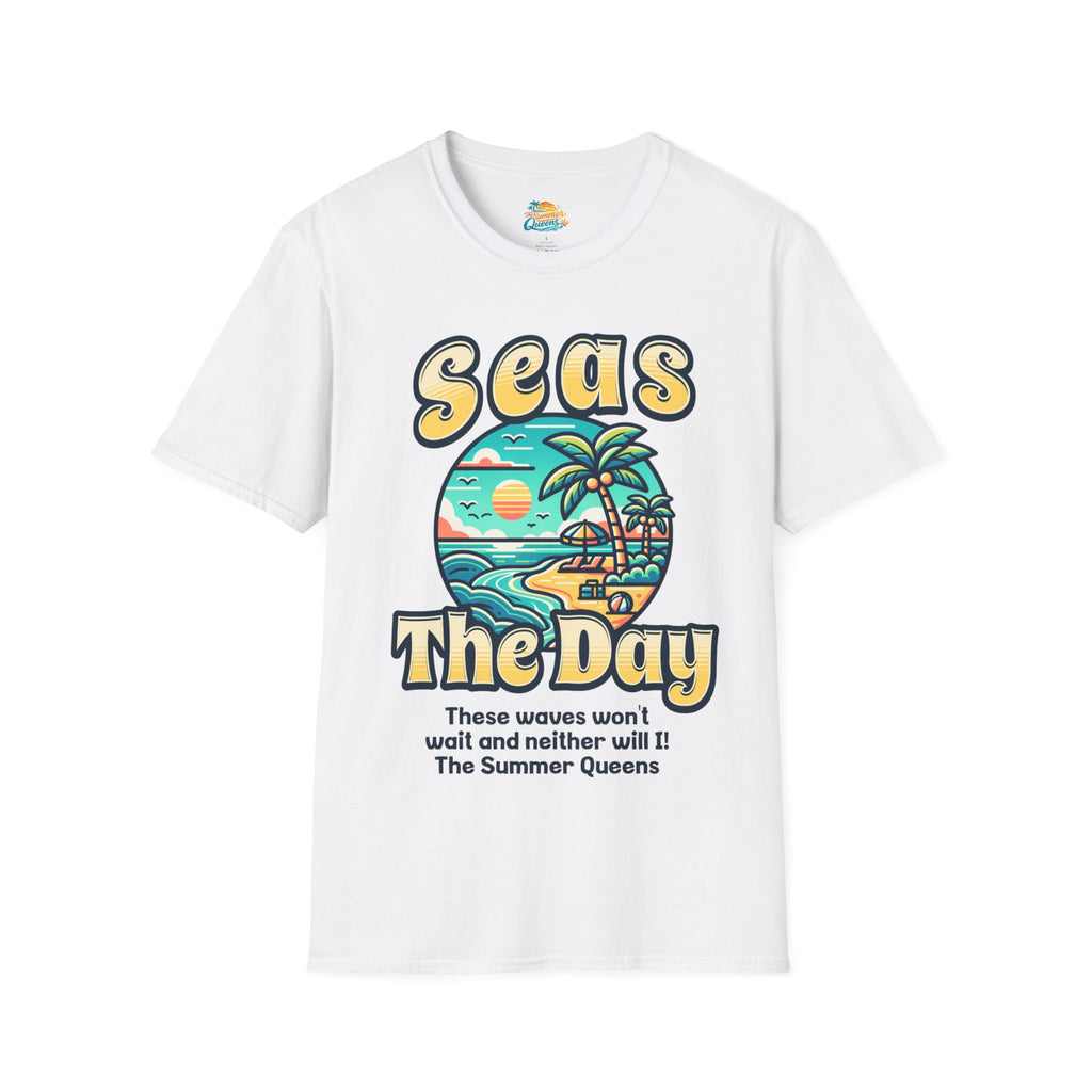 Seas The Day Beach T-Shirt — Retro Summer Palm Tree Graphic