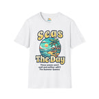 Seas The Day Beach T-Shirt — Retro Summer Palm Tree Graphic