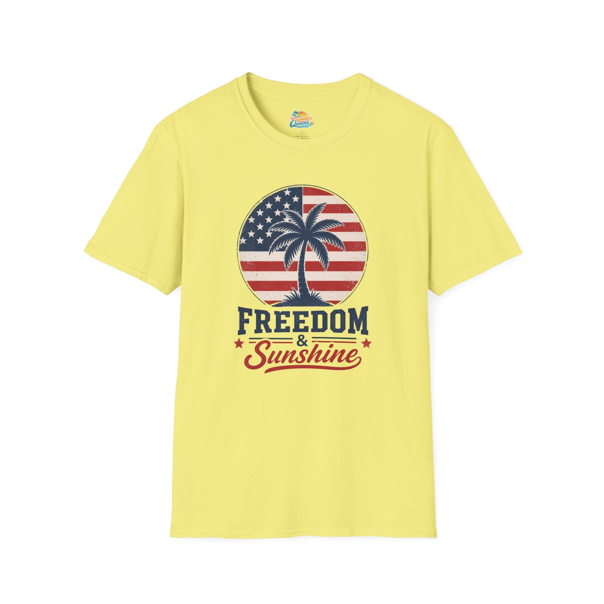 Freedom & Sunshine T-Shirt — American Flag Palm Tree Patriotic Tee