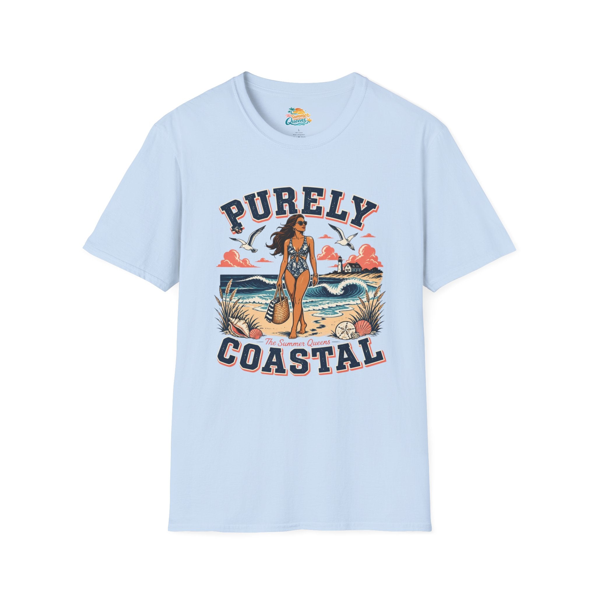 Purely Coastal Queen T‑Shirt — Vintage Beach Swim Graphic