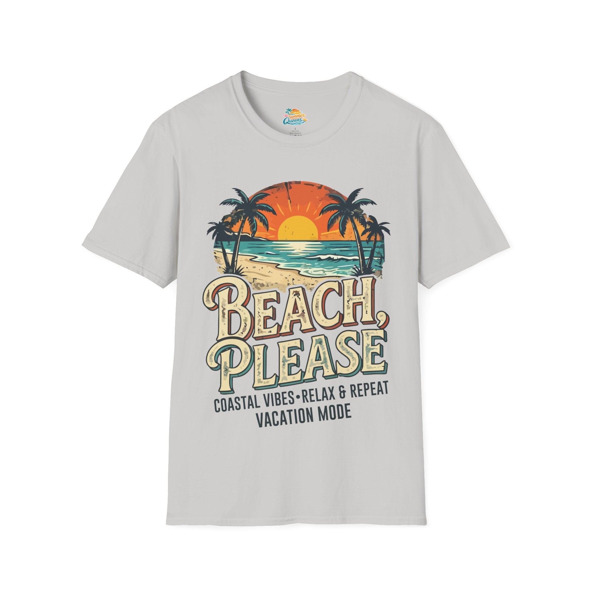 Beach Please Coastal Vibes Vacation Mode T-Shirt – Vintage Sunset Palm Coastal Vibes Vacation Tee
