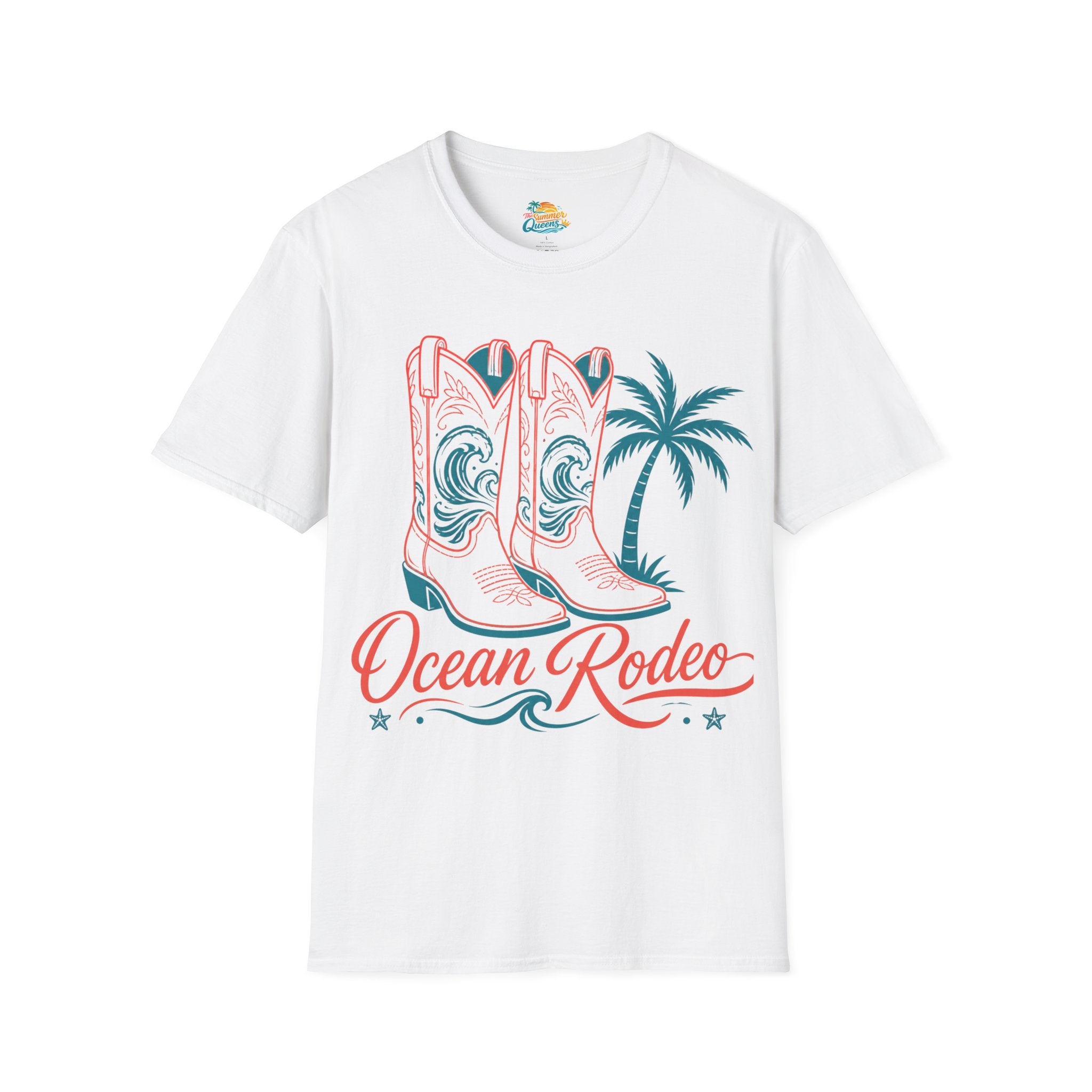 Ocean Rodeo Graphic Tee — Cowboy Boots & Palm Tree Beach Shirt