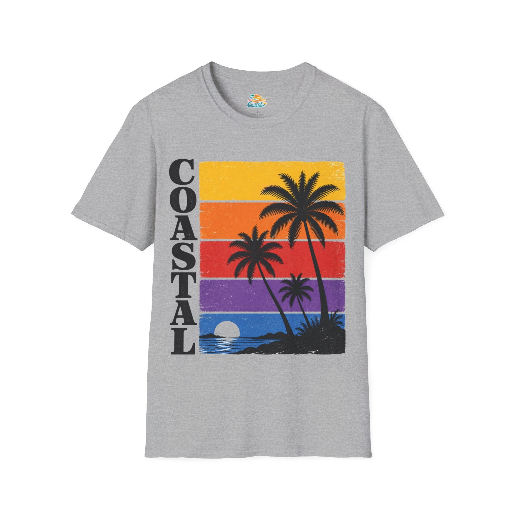 Coastal Sunset T-Shirt — Retro Palm Tree Beach Graphic