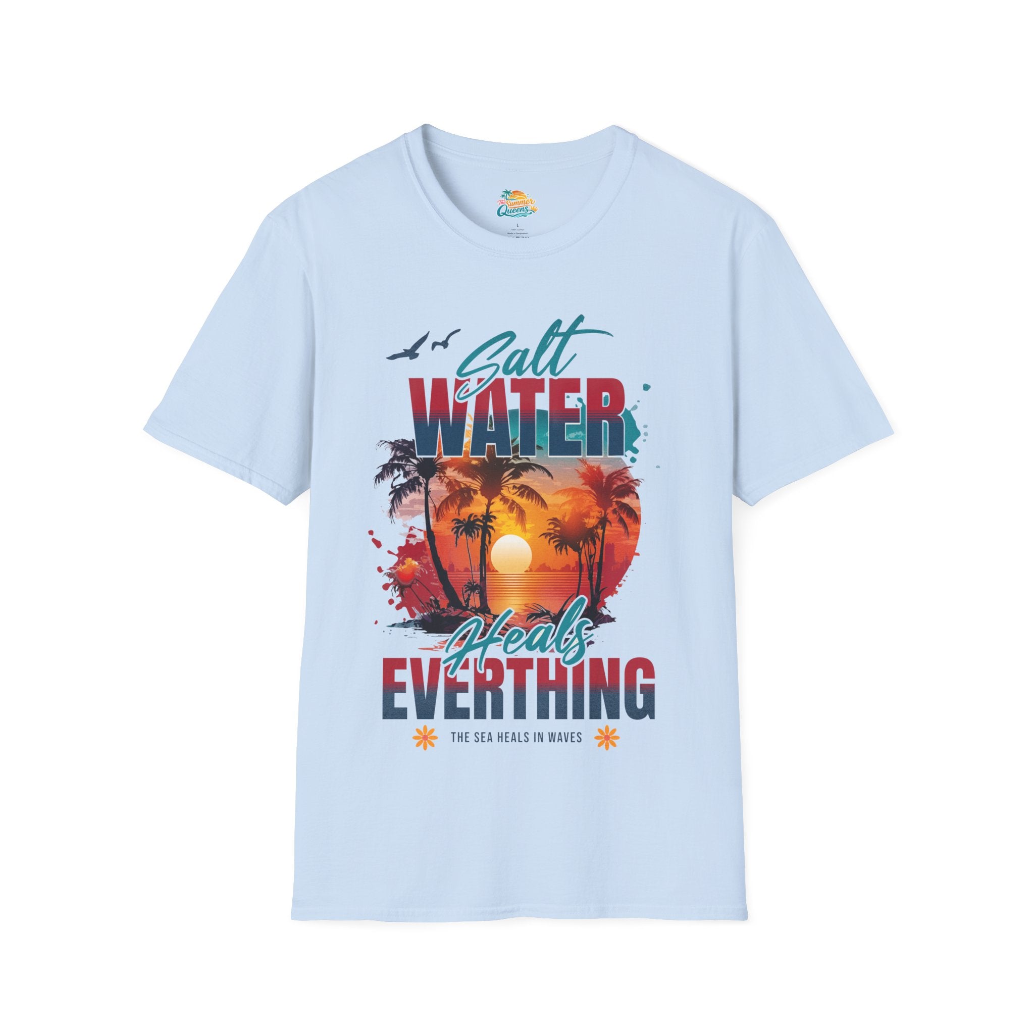 Salt Water Heals Everything T-Shirt - Sunset Palm Tree Beach Tee