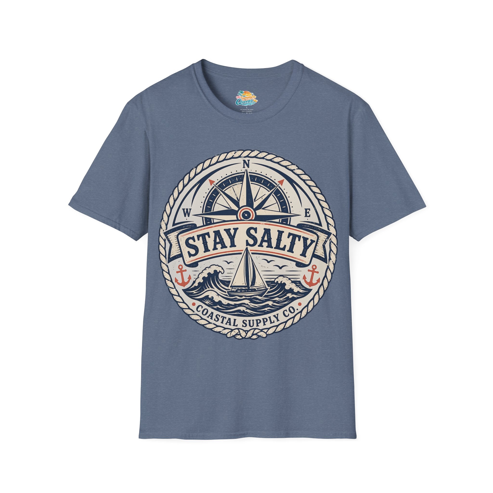 Stay Salty Coastal T-Shirt – Nautical Compass & Sailboat Design