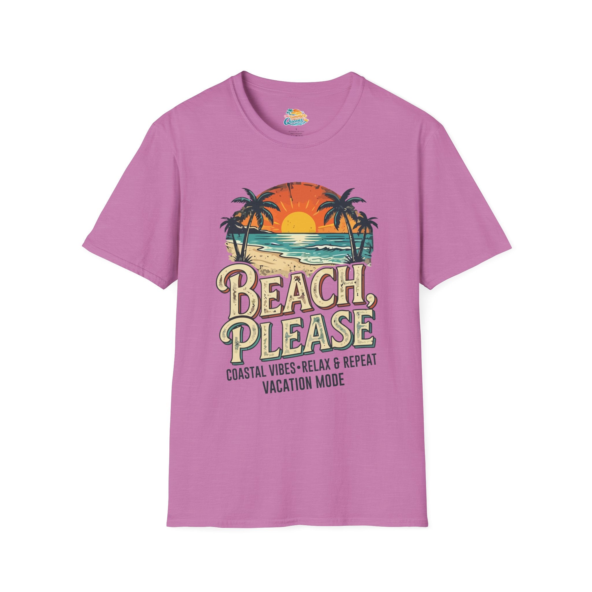Beach Please Coastal Vibes Vacation Mode T-Shirt – Vintage Sunset Palm Coastal Vibes Vacation Tee