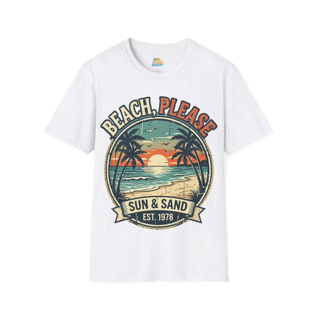 Beach, Please Sun & Sand T-Shirt — Retro Palm Tree Sunset Tee