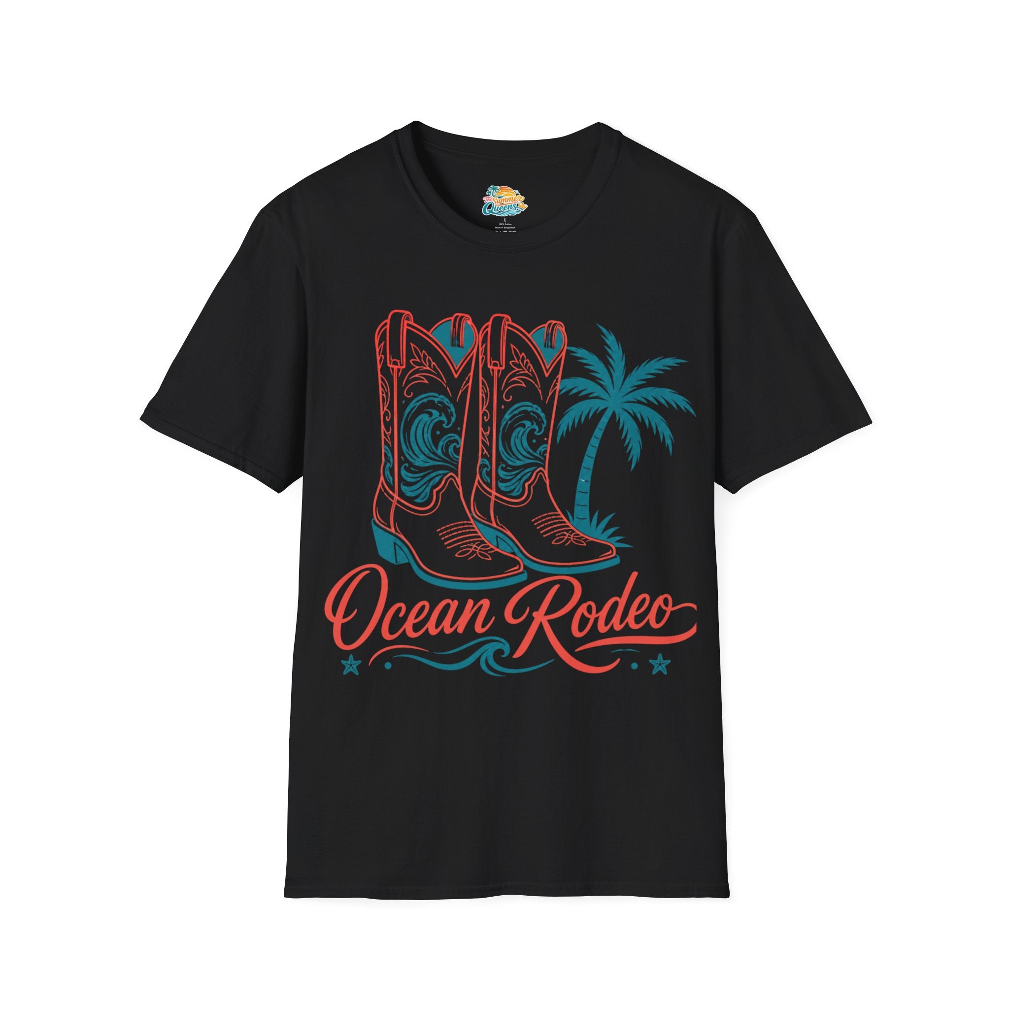 Ocean Rodeo Graphic Tee — Cowboy Boots & Palm Tree Beach Shirt
