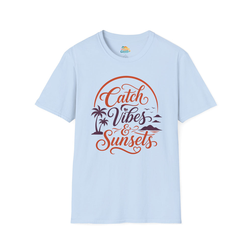 Catch Vibes & Sunsets T-Shirt — Beach Palm Sunset Graphic Tee