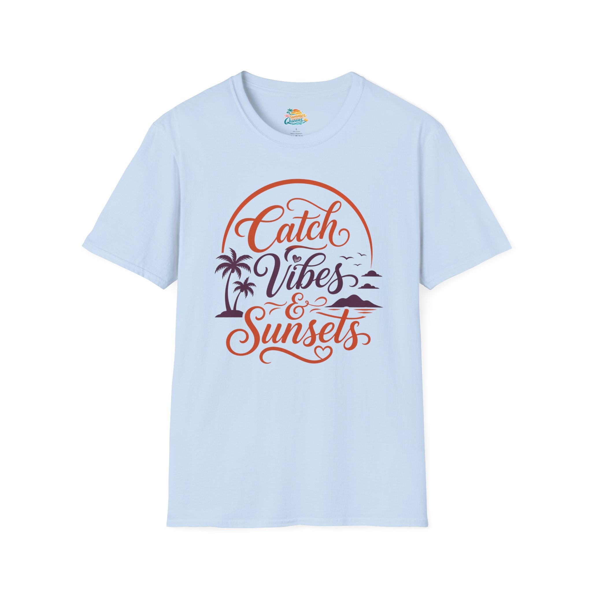 Catch Vibes & Sunsets T-Shirt — Beach Palm Sunset Graphic Tee