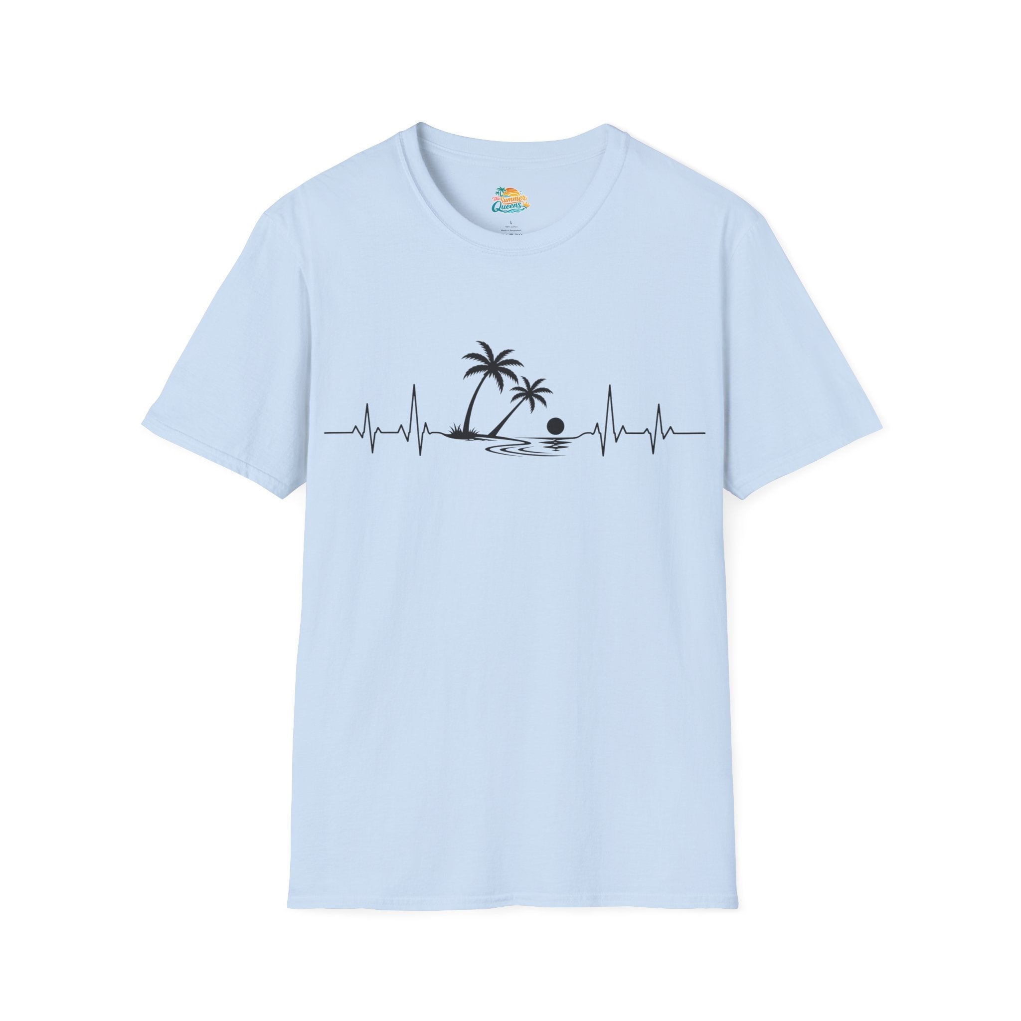 Beach Pulse T-Shirt — Palm Tree Heartbeat Summer Tee