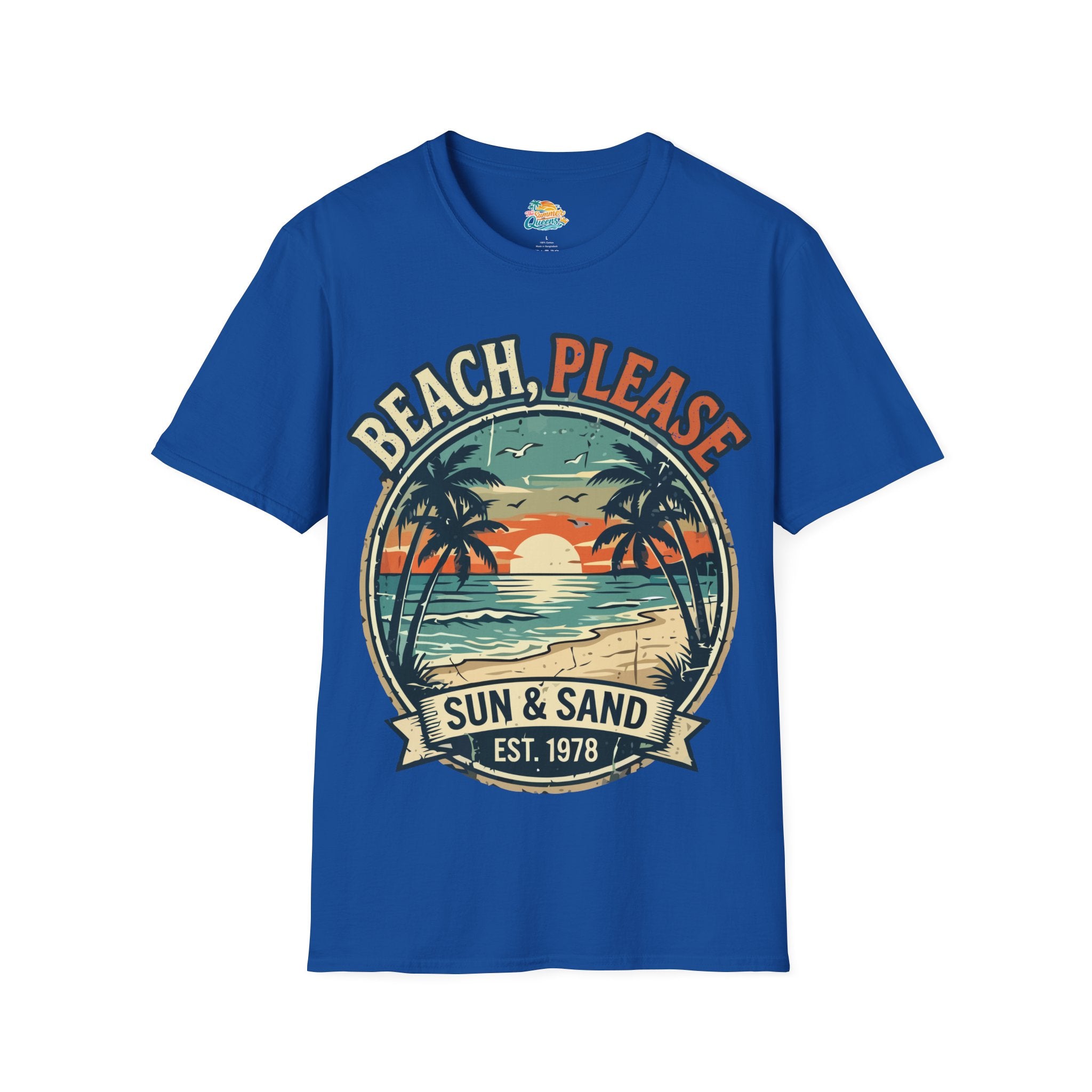 Beach, Please Sun & Sand T-Shirt — Retro Palm Tree Sunset Tee