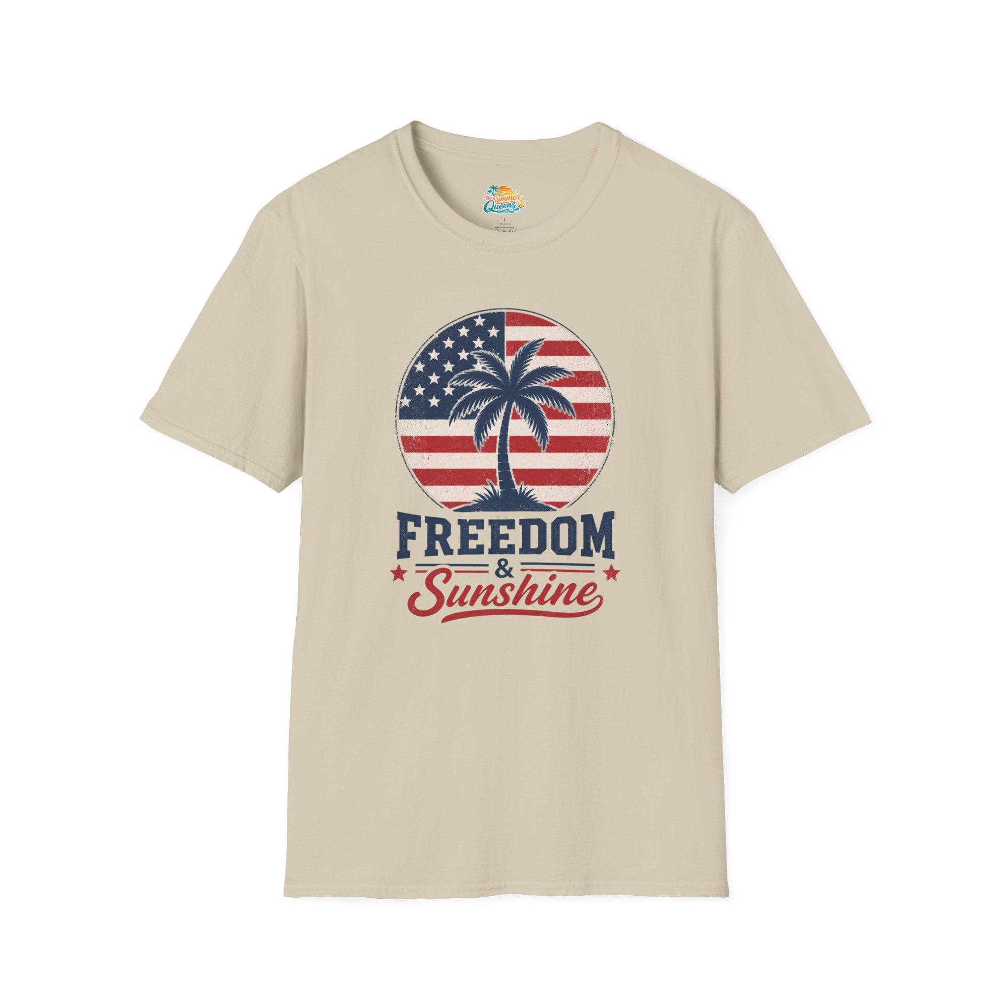 Freedom & Sunshine T-Shirt — American Flag Palm Tree Patriotic Tee