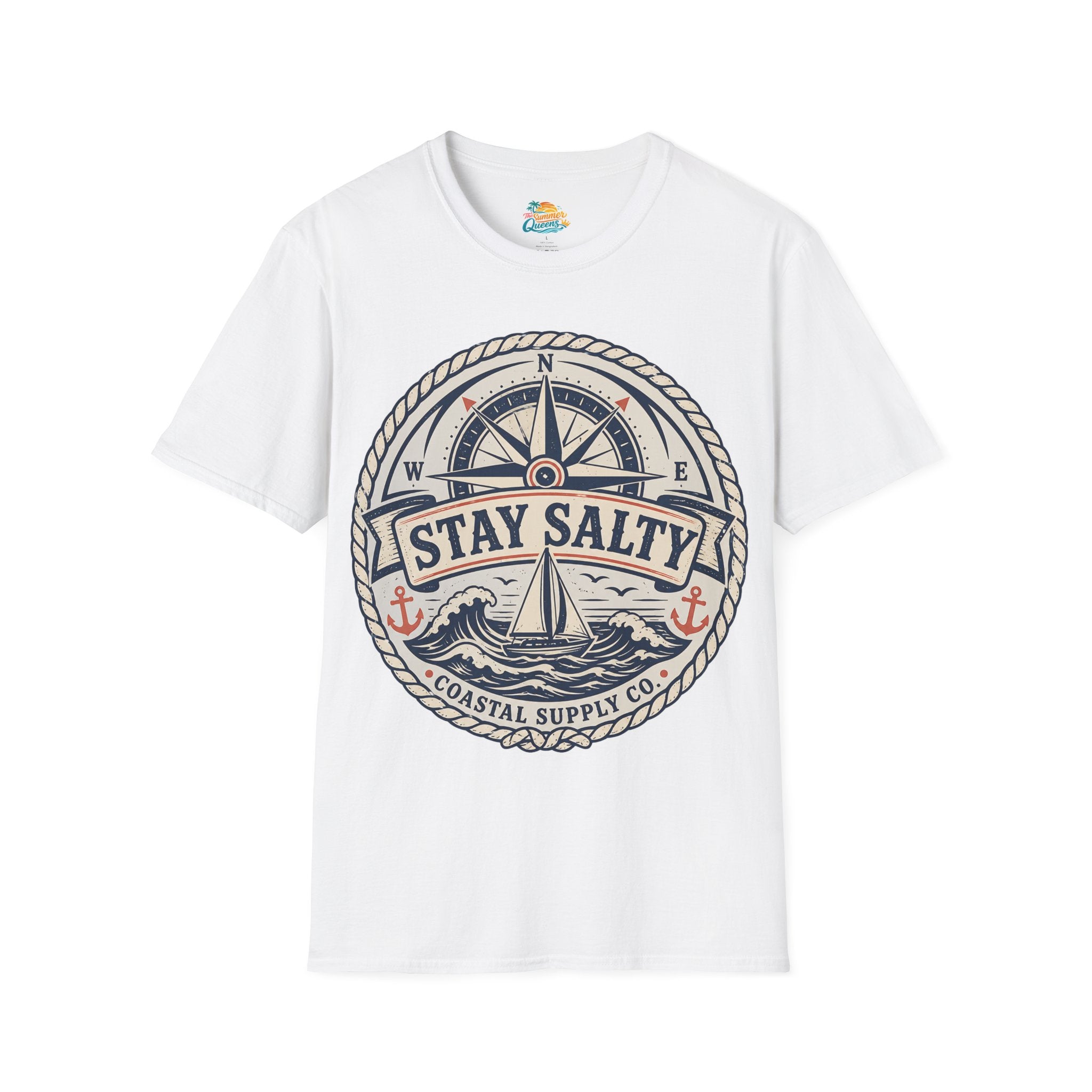 Stay Salty Coastal T-Shirt – Nautical Compass & Sailboat Design