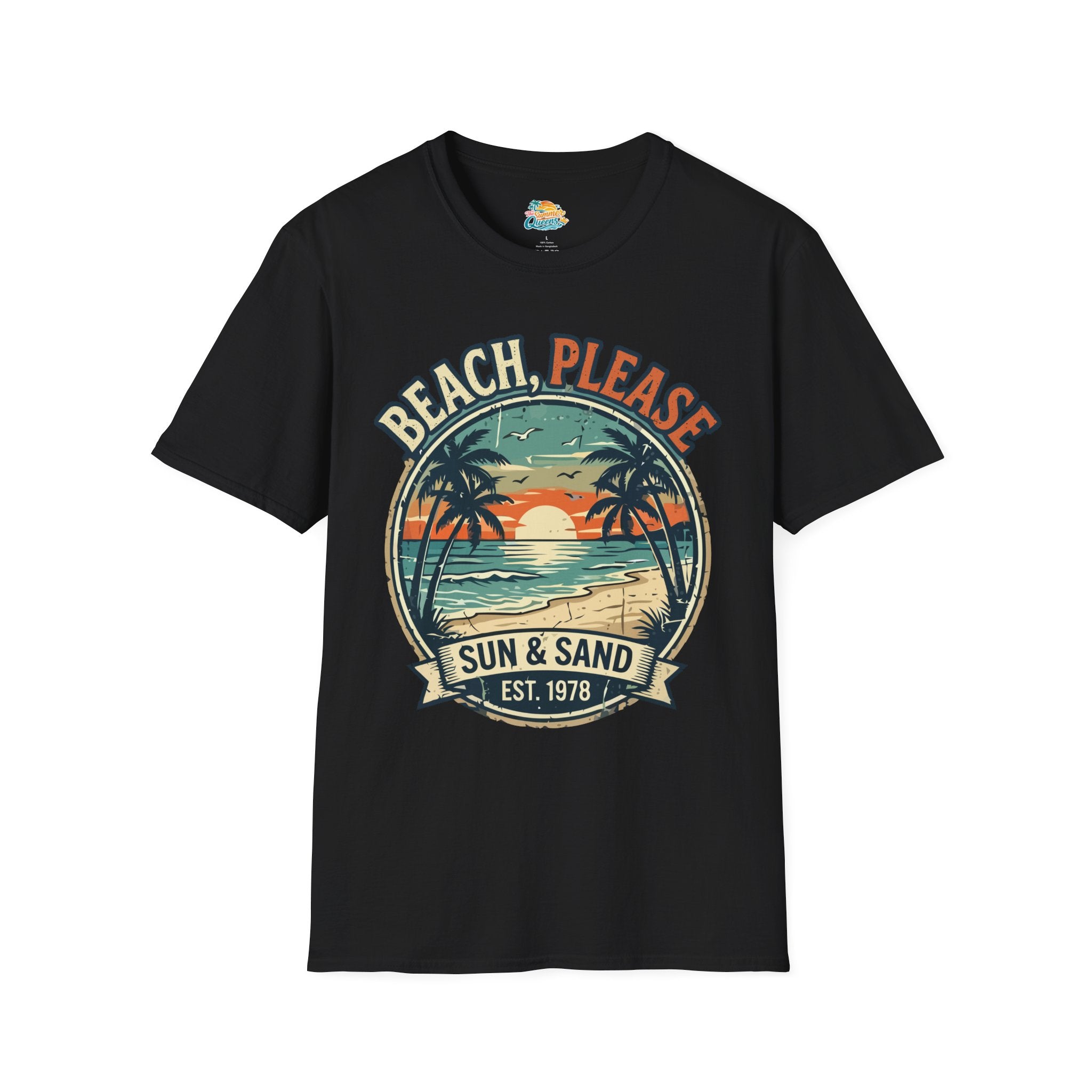 Beach, Please Sun & Sand T-Shirt — Retro Palm Tree Sunset Tee