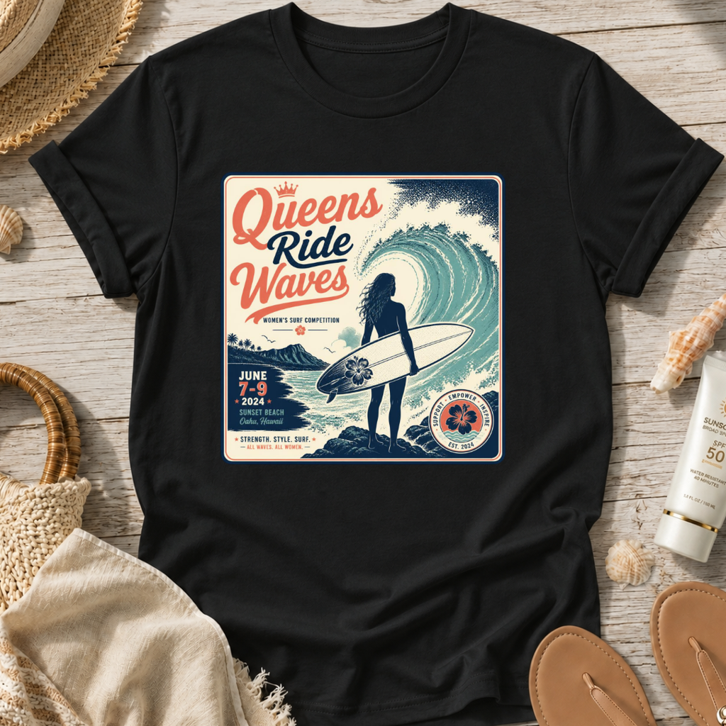 Queens Ride Waves Surf T-Shirt